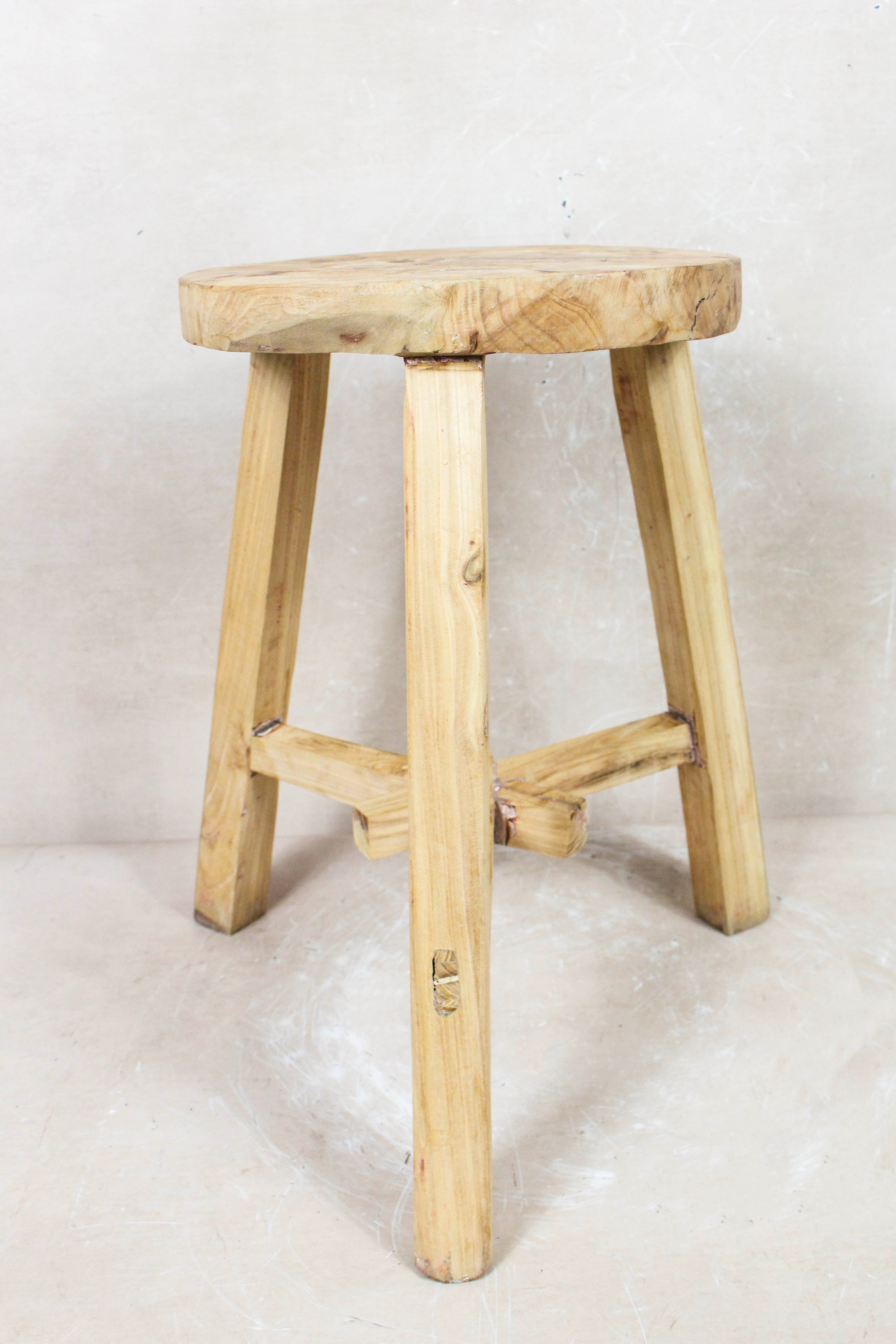 Vintage Rustic Round Stool - Elm wood - 129
