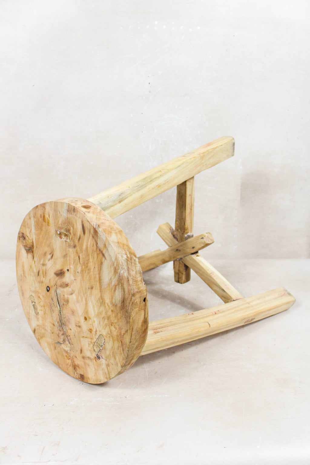 Vintage Rustic Round Stool - Elm wood - 129
