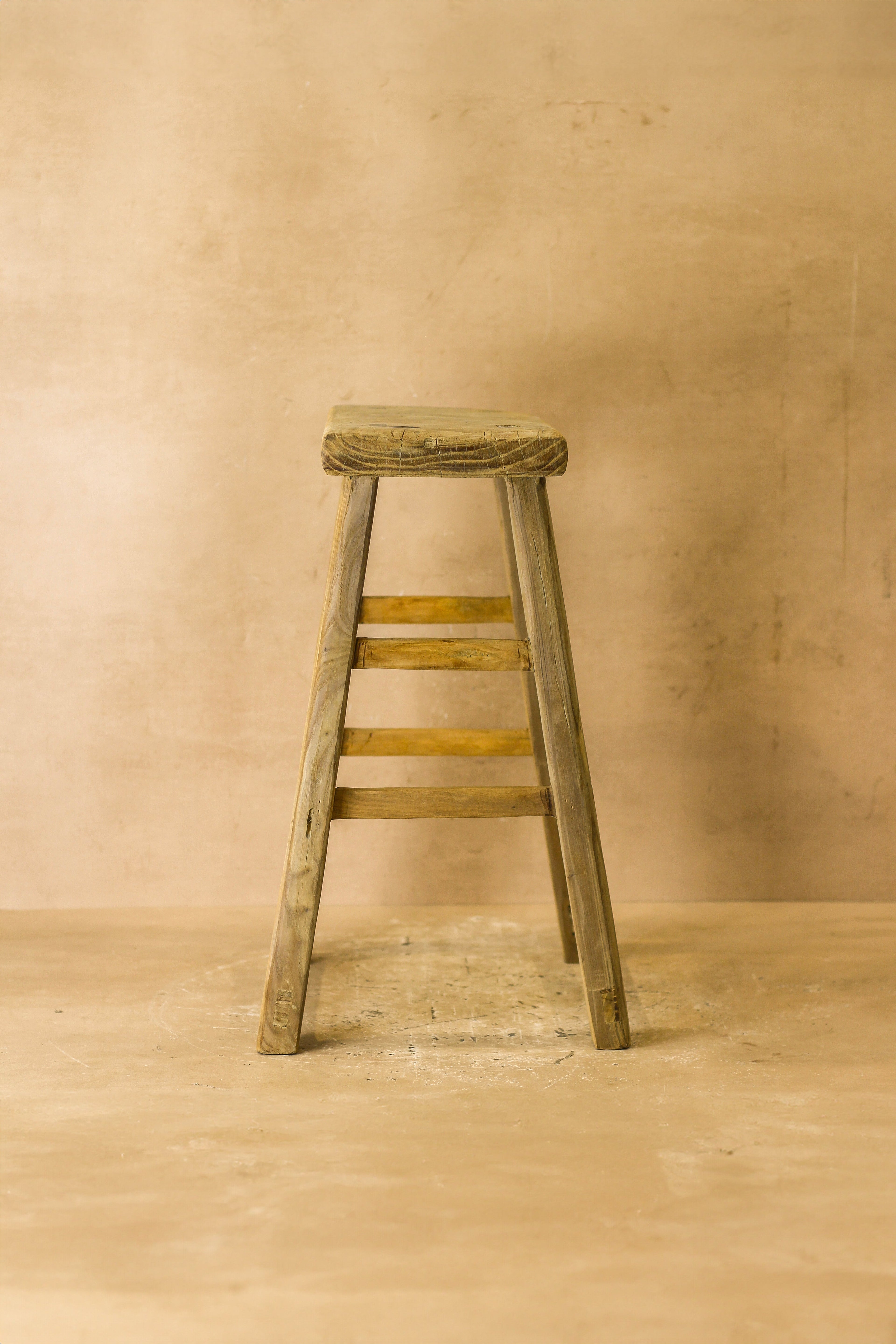 Vintage Rustic Elm Wood Stool - Medium - No 61