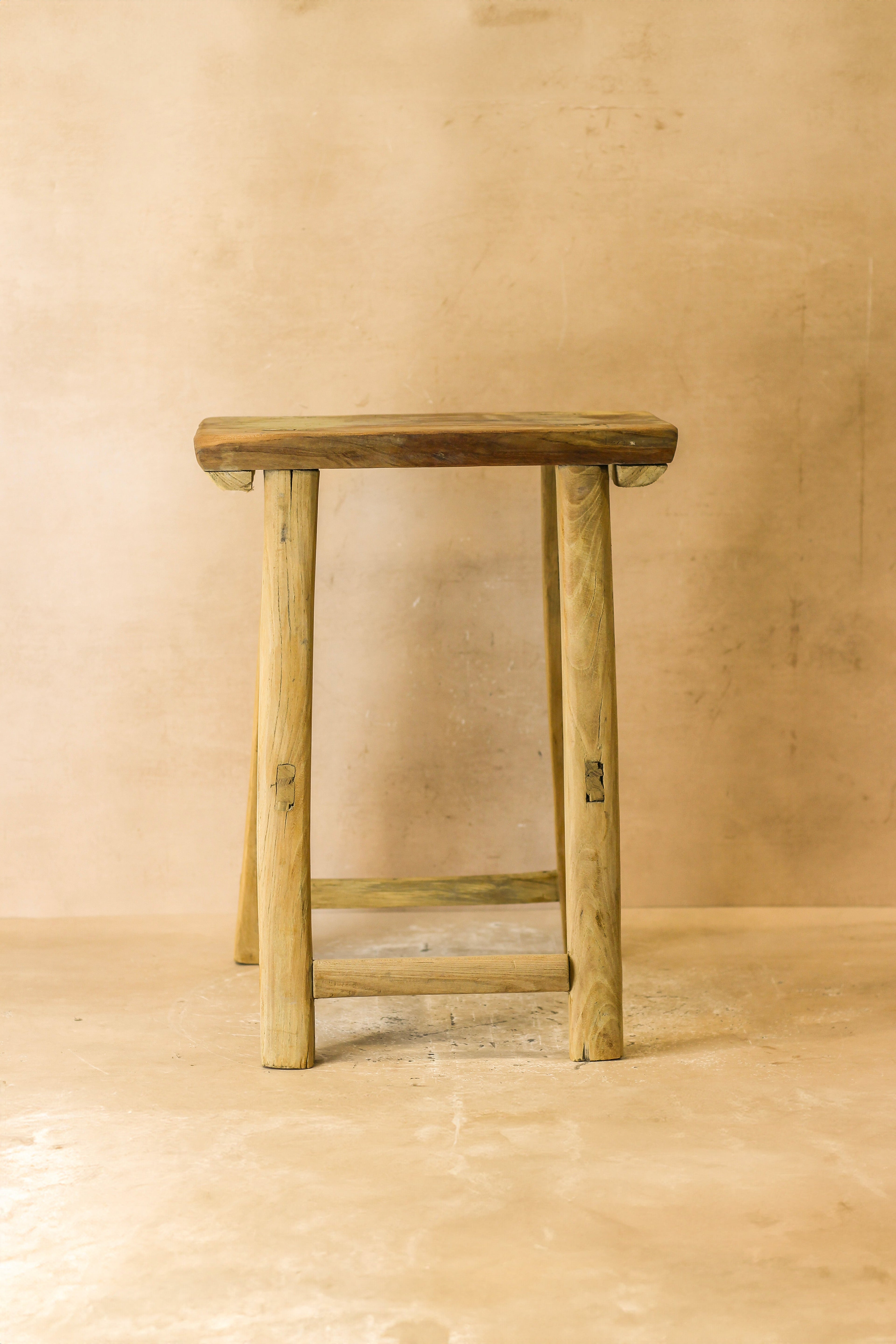 Vintage Rustic Elm Wood Stool - Medium - No 62