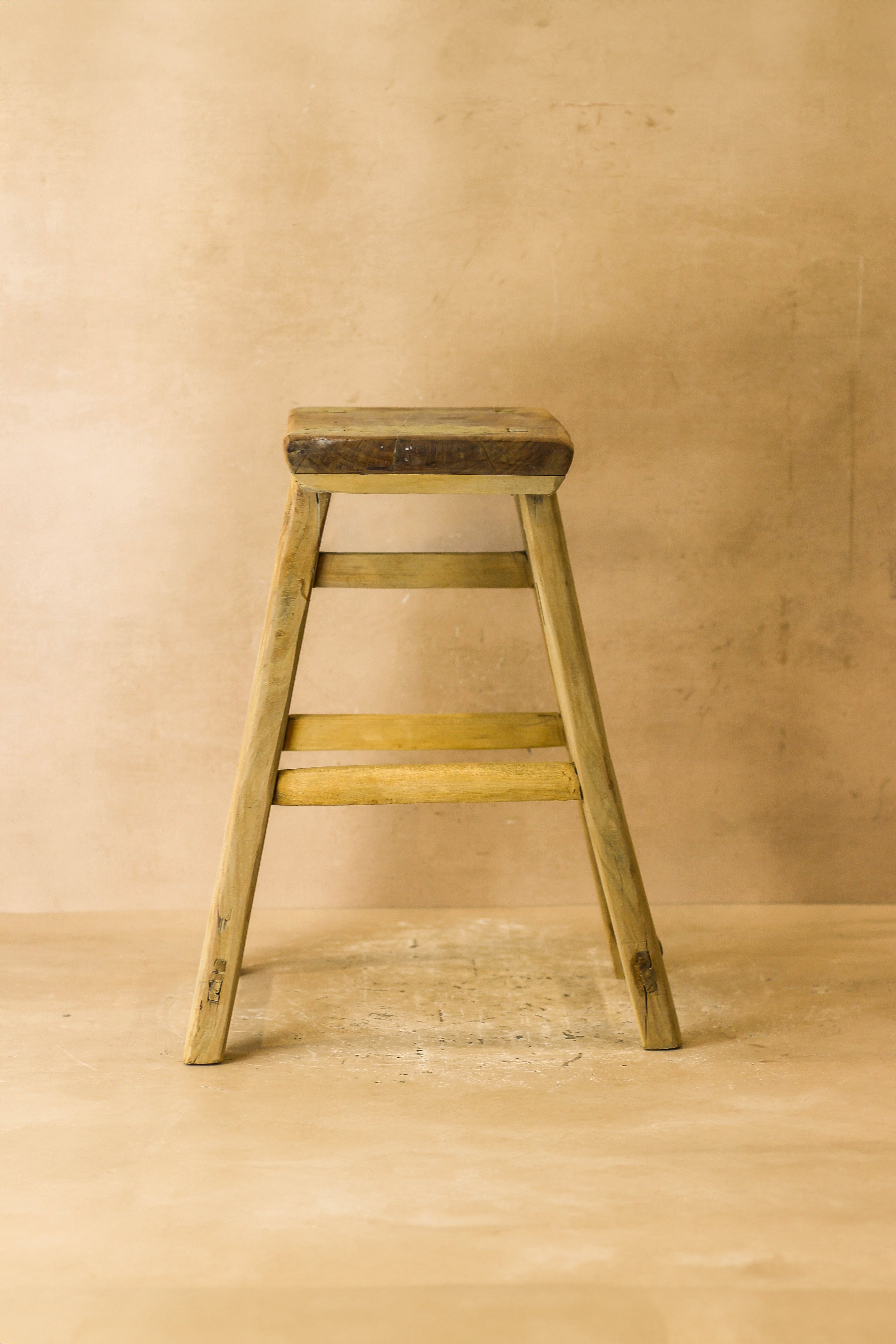 Vintage Rustic Elm Wood Stool - Medium - No 62