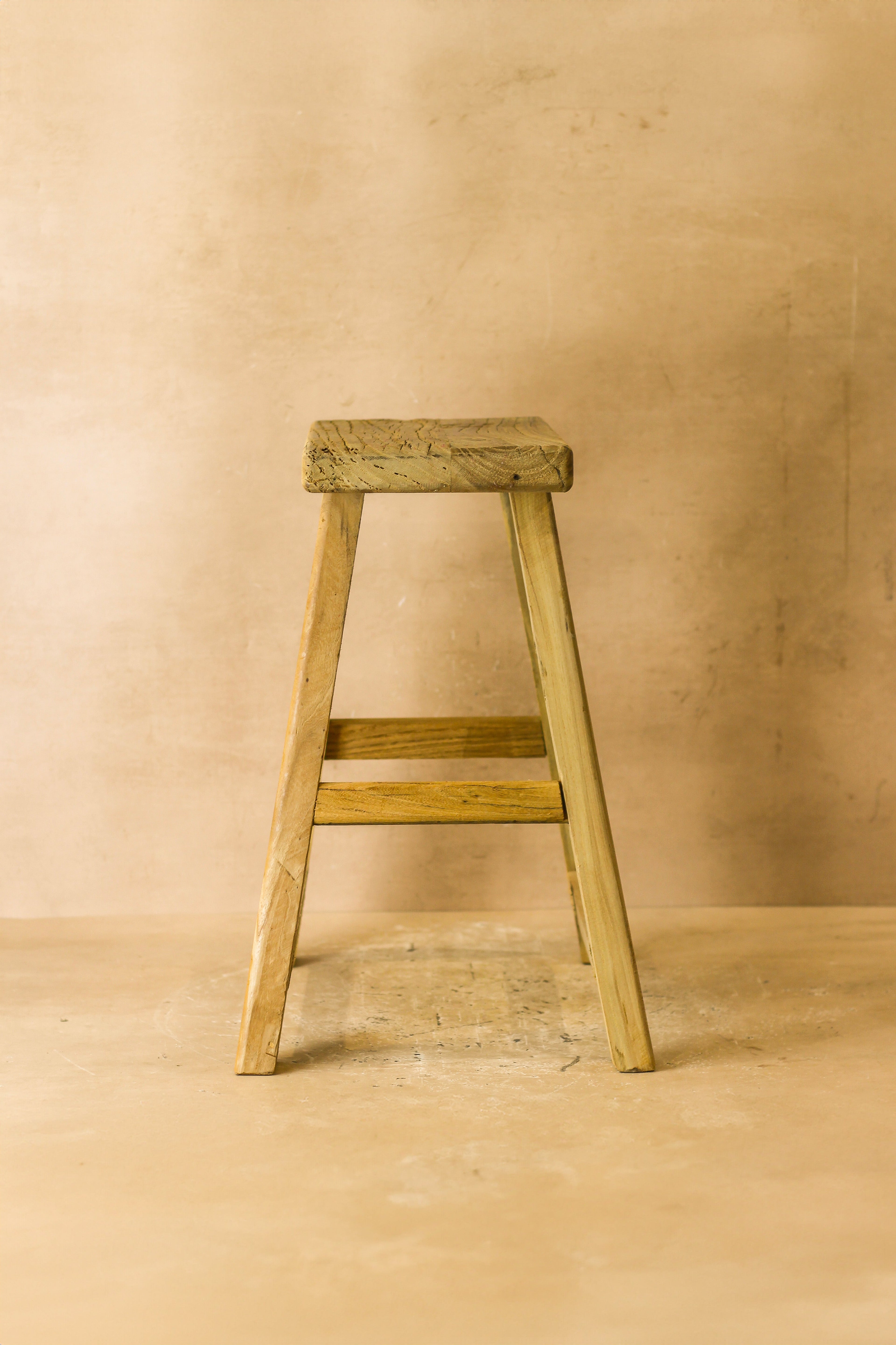Vintage Rustic Elm Wood Stool - Medium - No 63