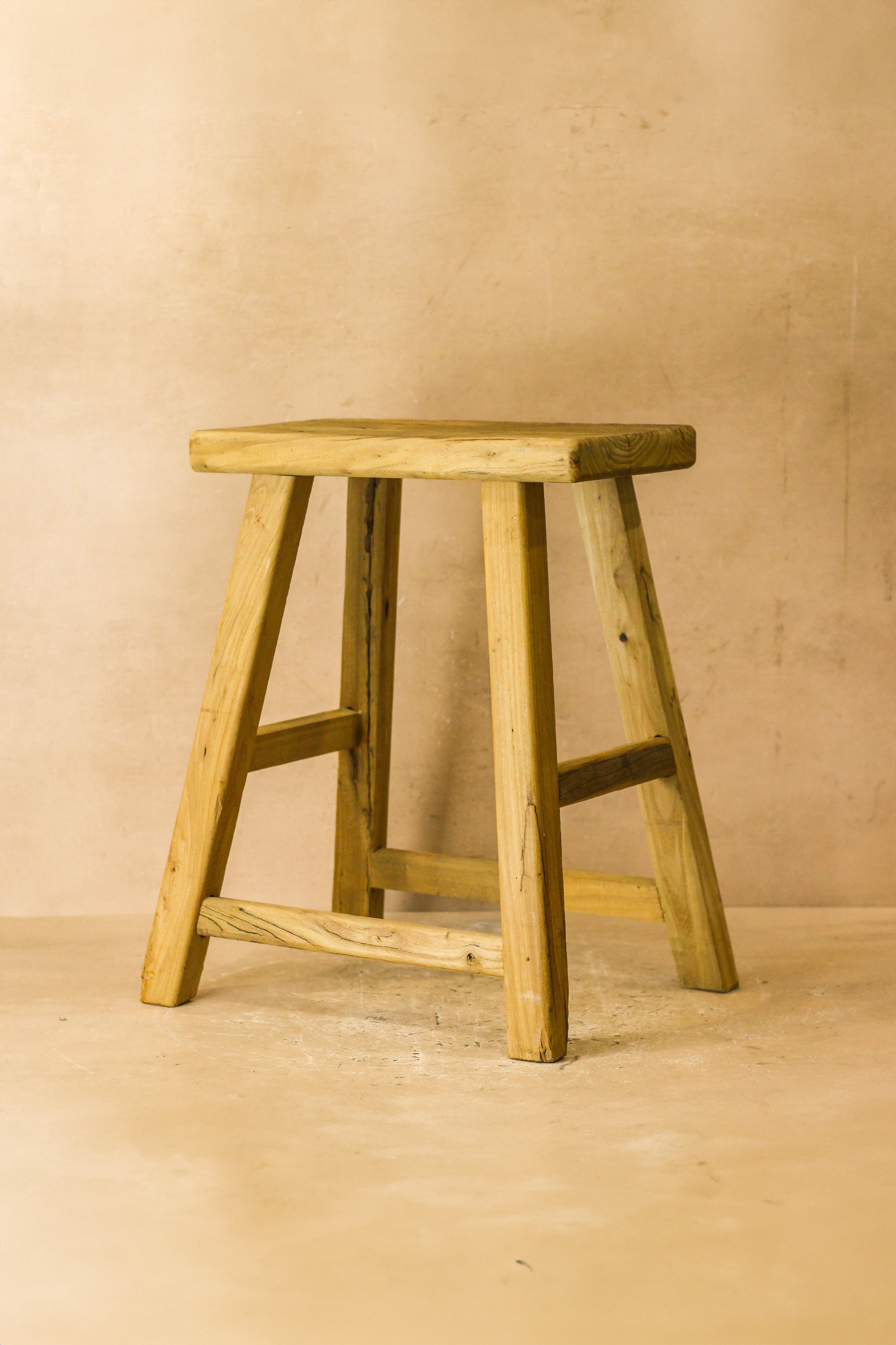 Vintage Rustic Elm Wood Stool - Medium - No 64
