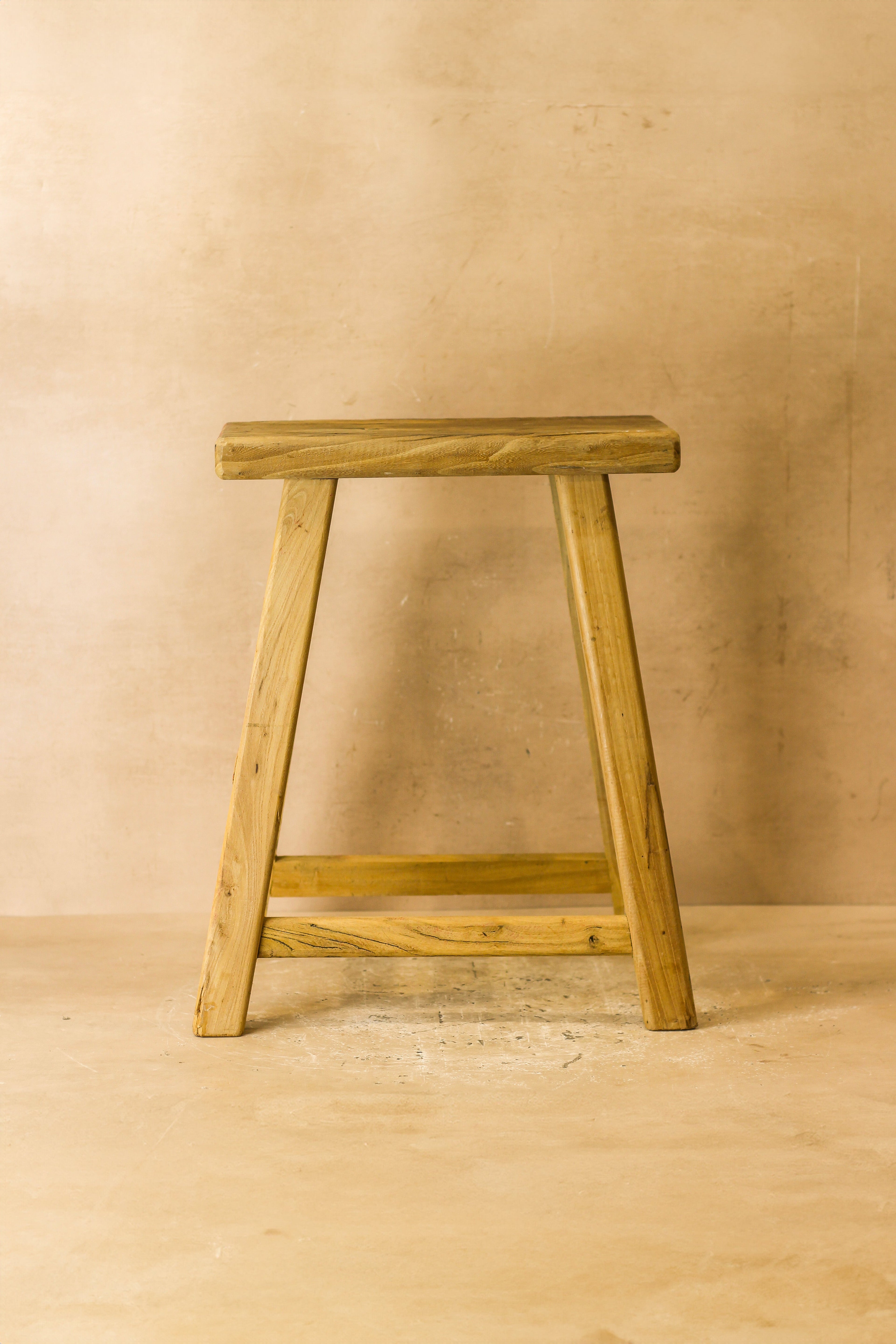 Vintage Rustic Elm Wood Stool - Medium - No 64