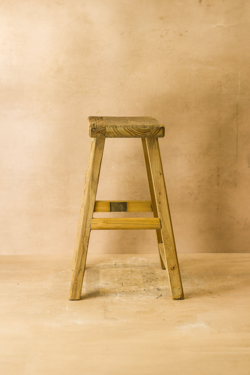 Vintage Rustic Elm Wood Stool - Medium - No 64