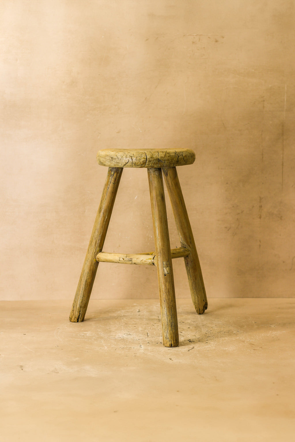 Vintage Rustic Elm Wood Stool - Round - No 45