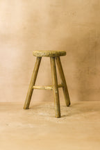 Vintage Rustic Elm Wood Stool - Round - No 45