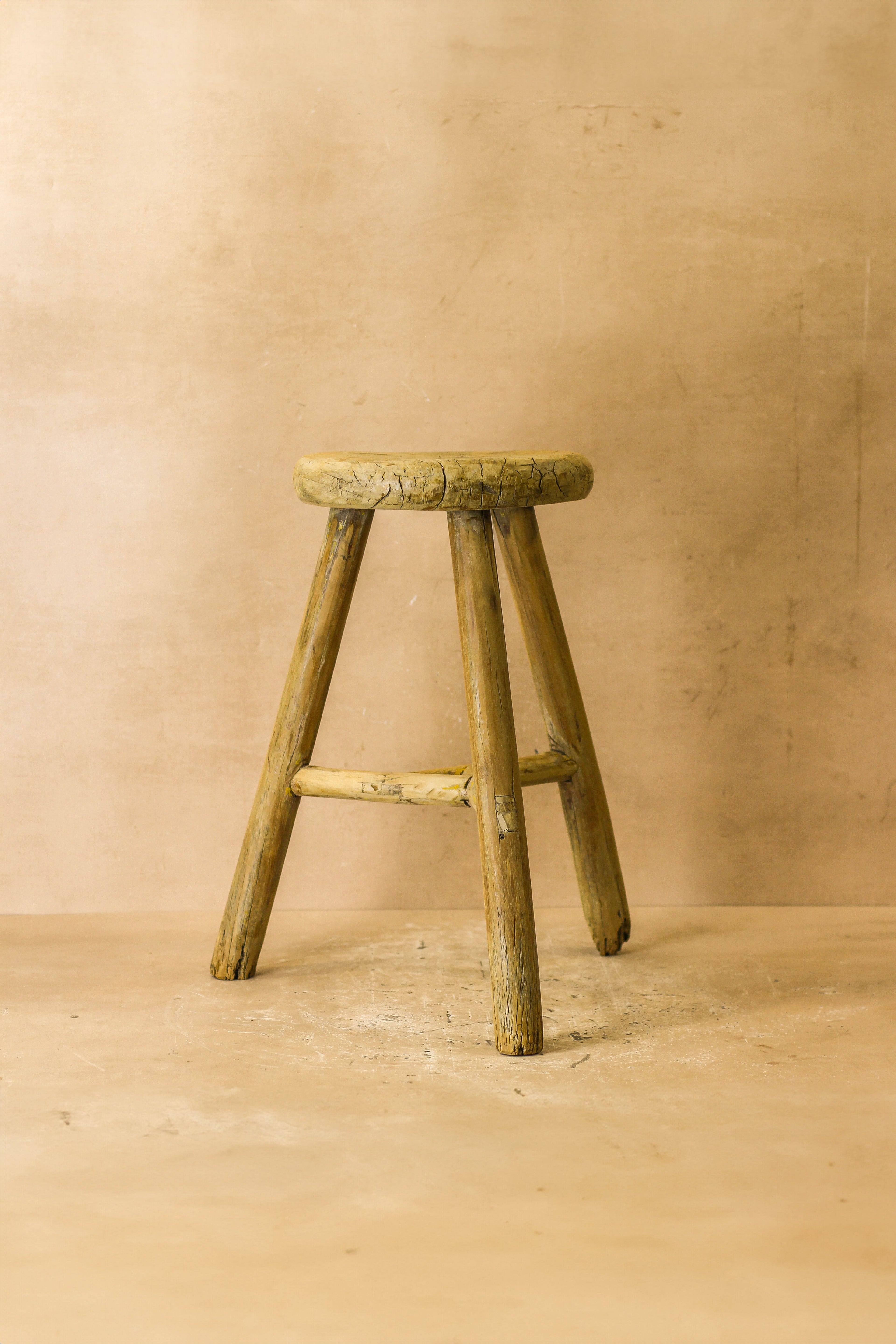 Vintage Rustic Elm Wood Stool - Round - No 45