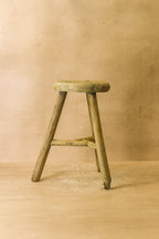 Vintage Rustic Elm Wood Stool - Round - No 45