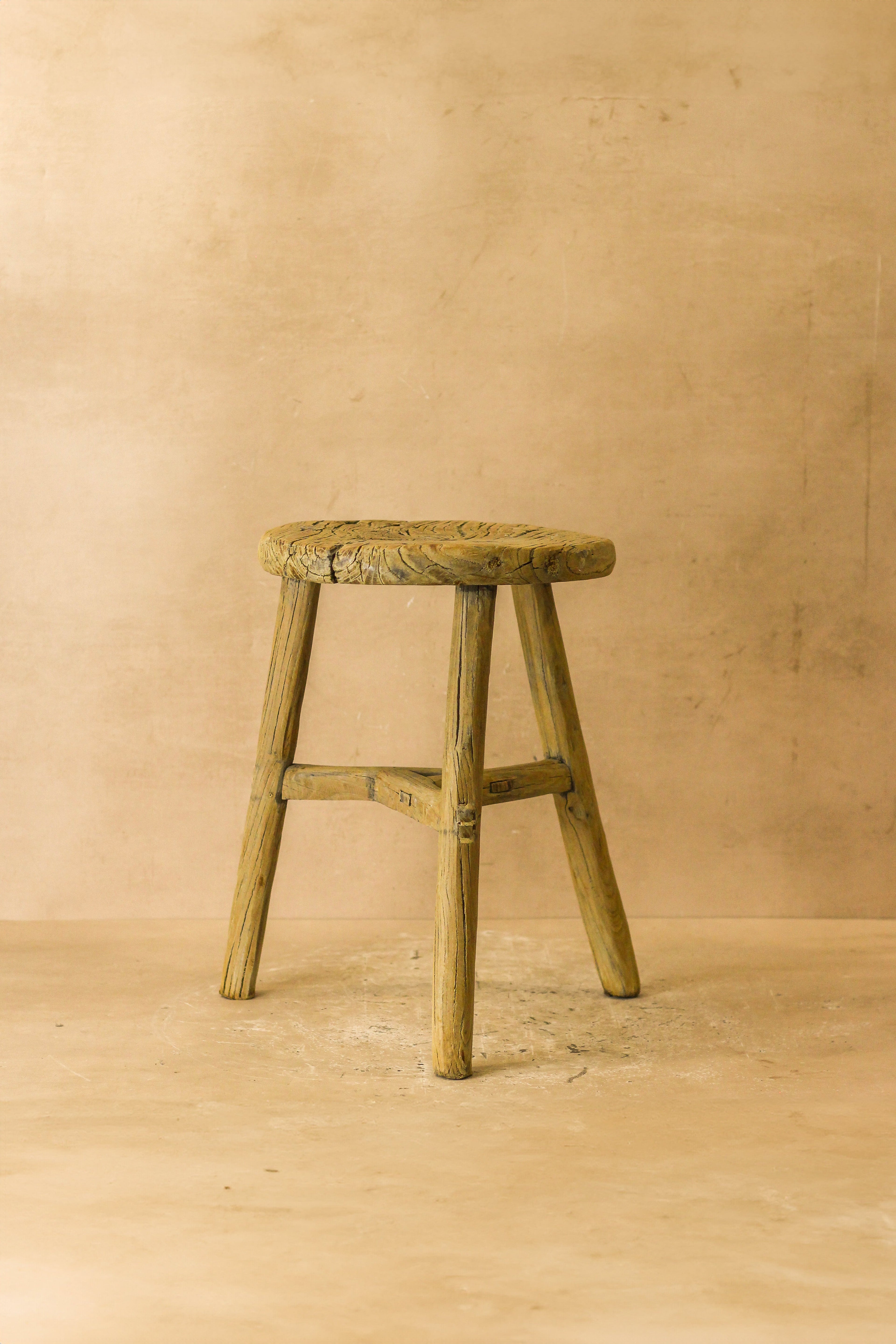 Vintage Rustic Elm Wood Stool - Round - No 48