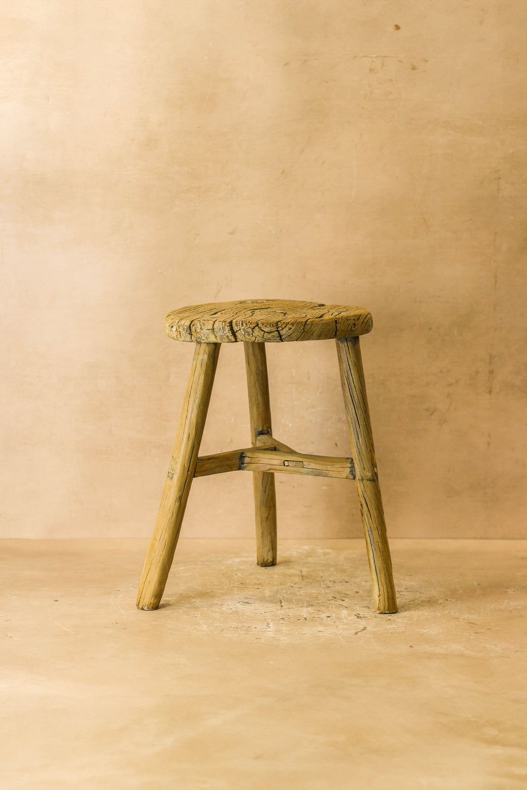 Vintage Rustic Elm Wood Stool - Round - No 48