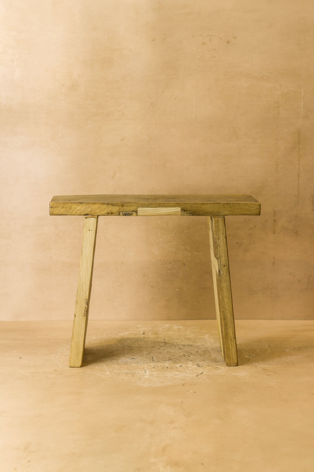 Vintage Rustic Square Elm Wood Stool - No 1