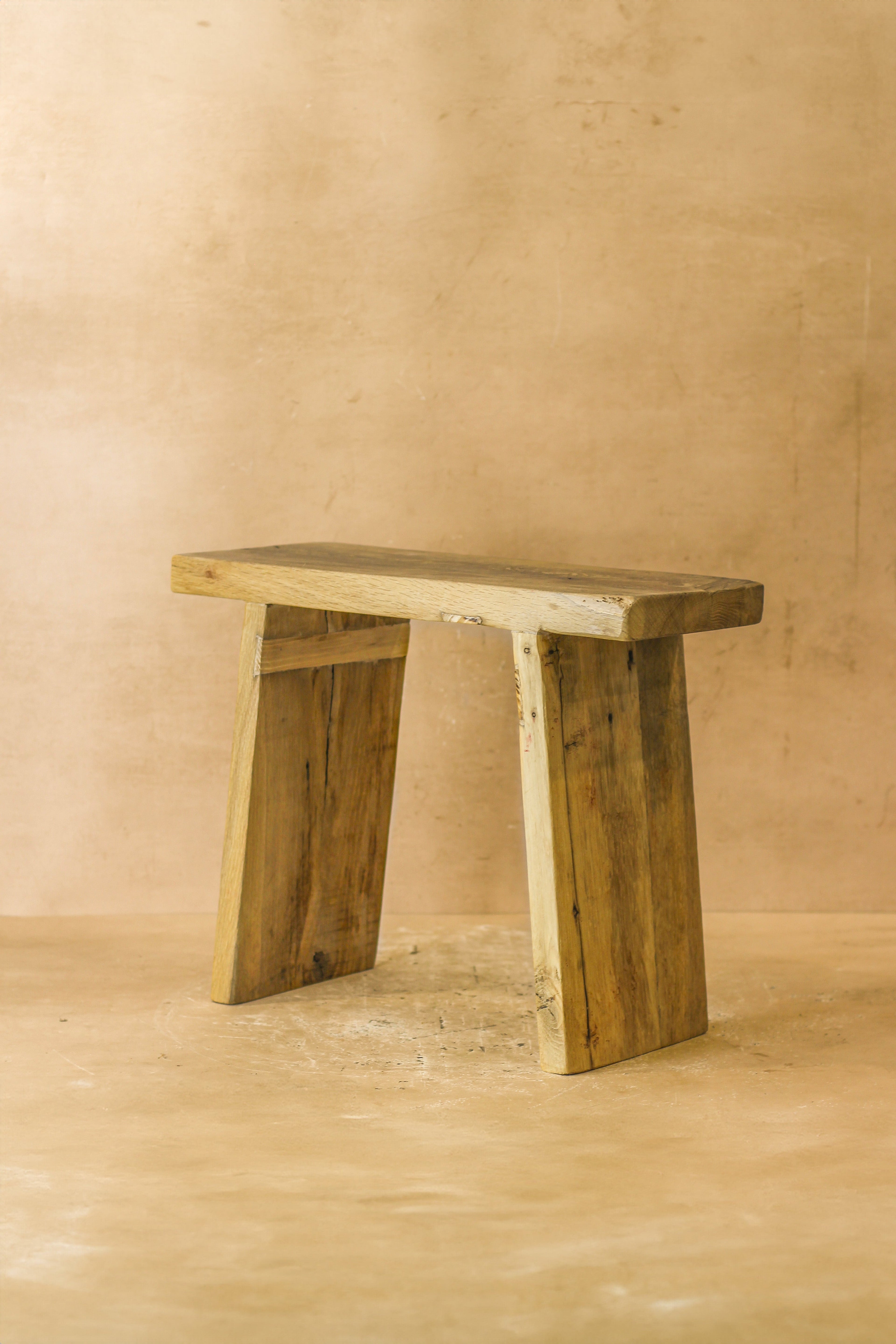 Vintage Rustic Square Elm Wood Stool - No 3