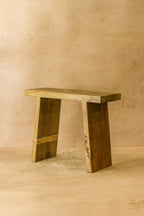 Vintage Rustic Square Elm Wood Stool - No 4