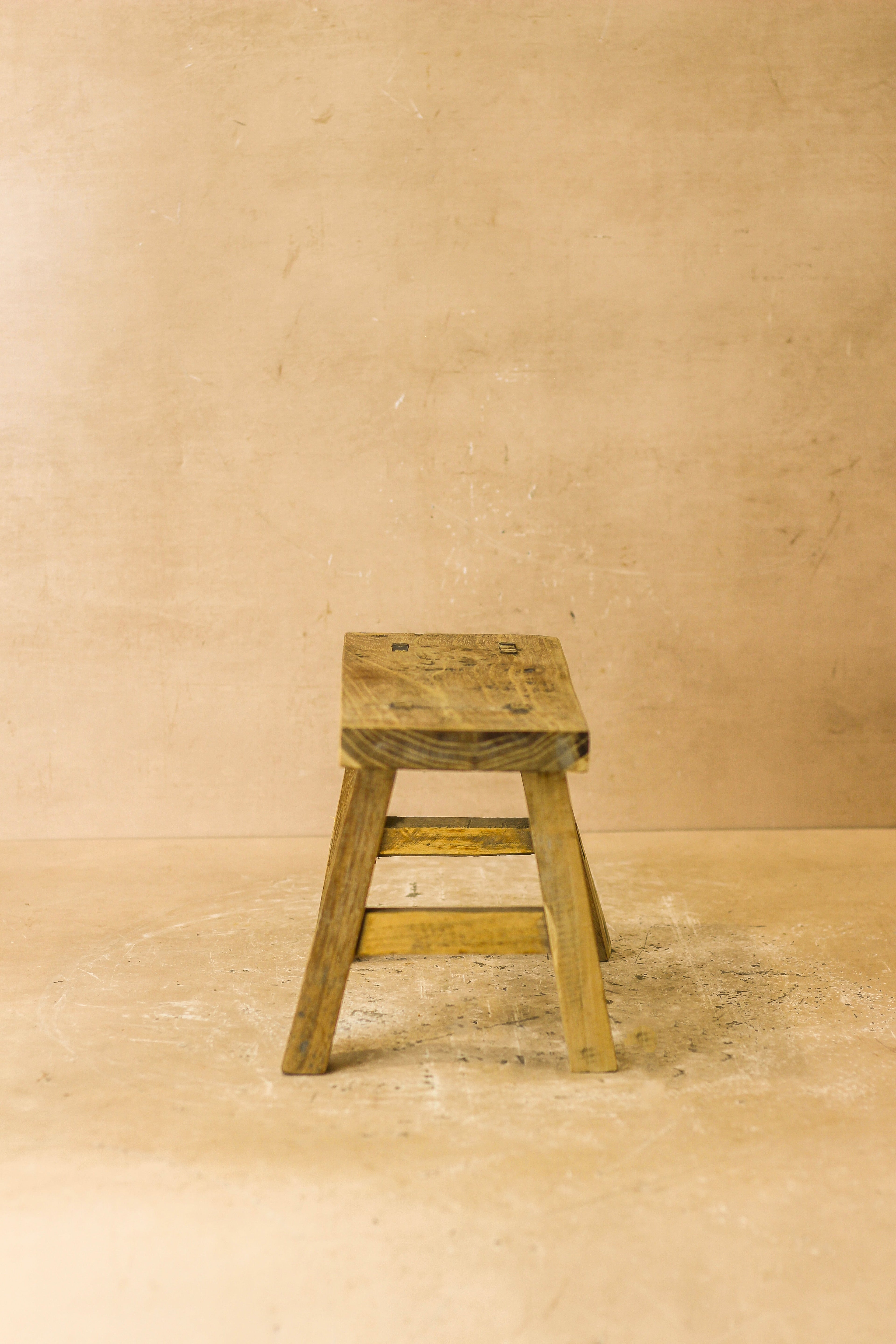 Vintage Rustic Elm Wood Stool - Small - No 17