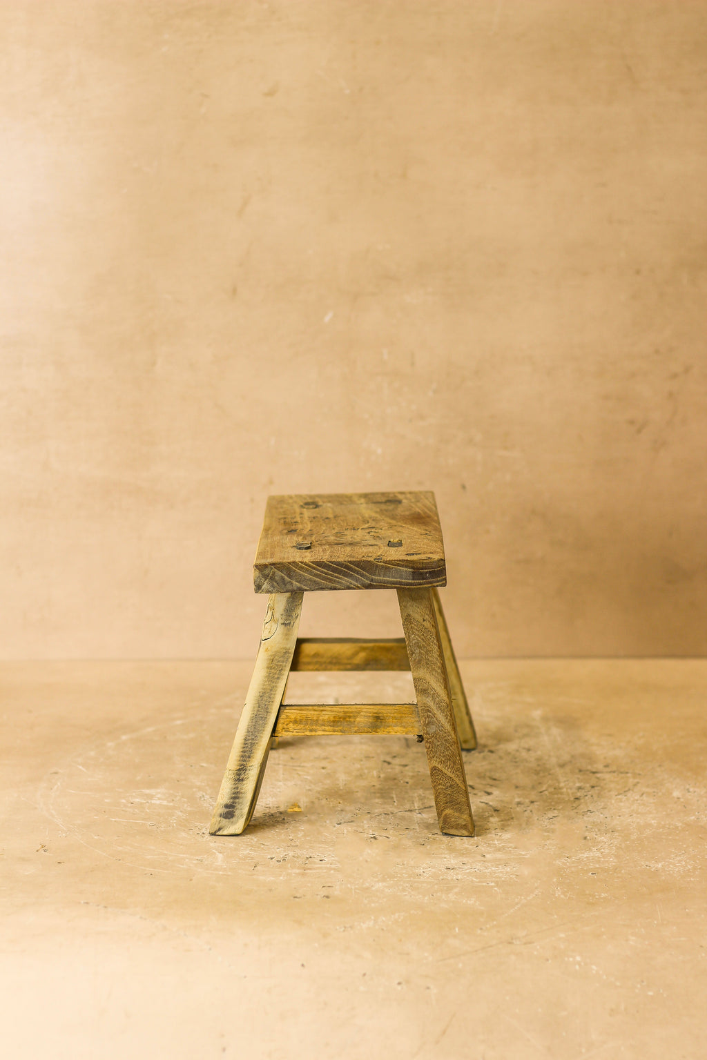 Vintage Rustic Elm Wood Stool - Small - No 17
