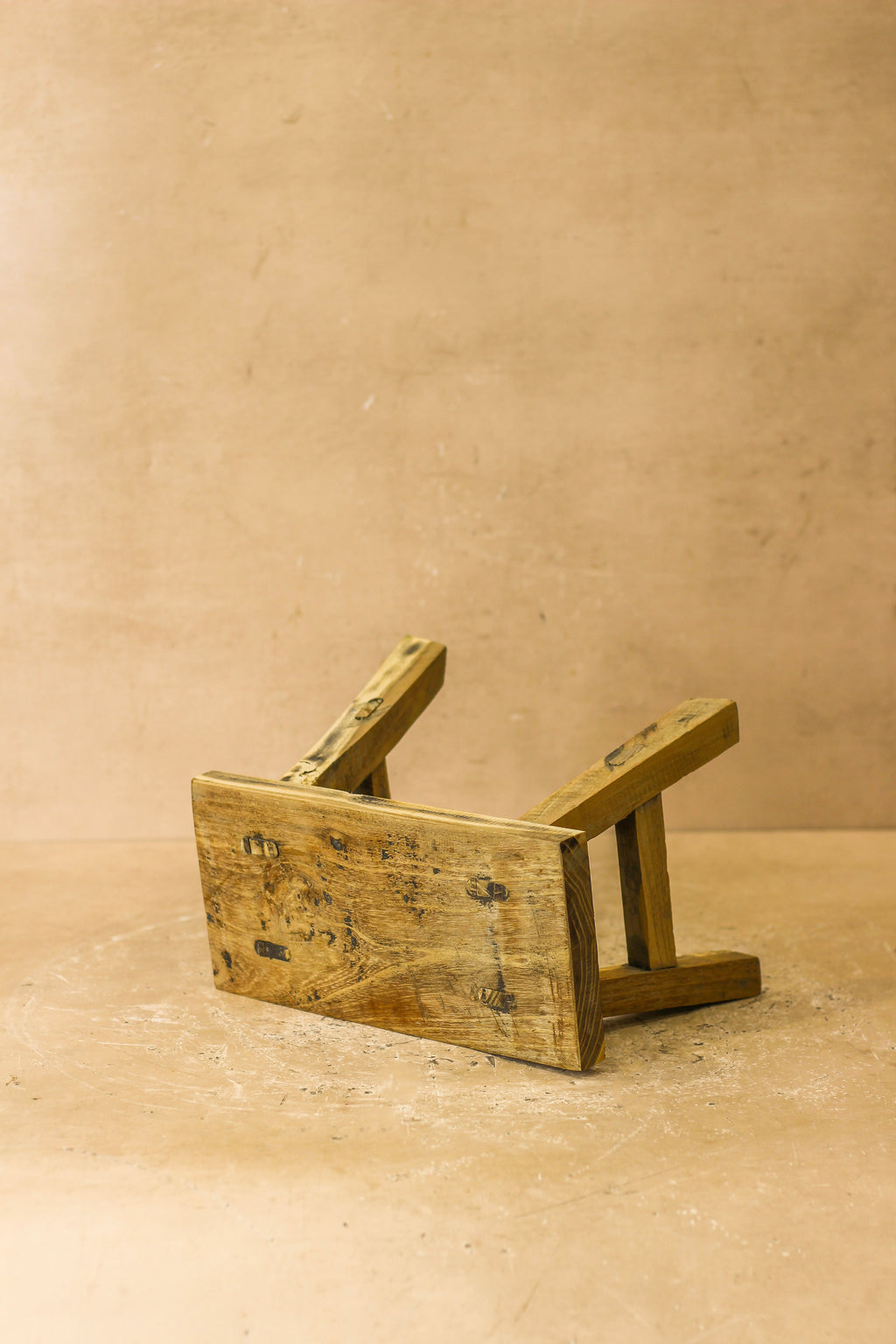 Vintage Rustic Elm Wood Stool - Small - No 17