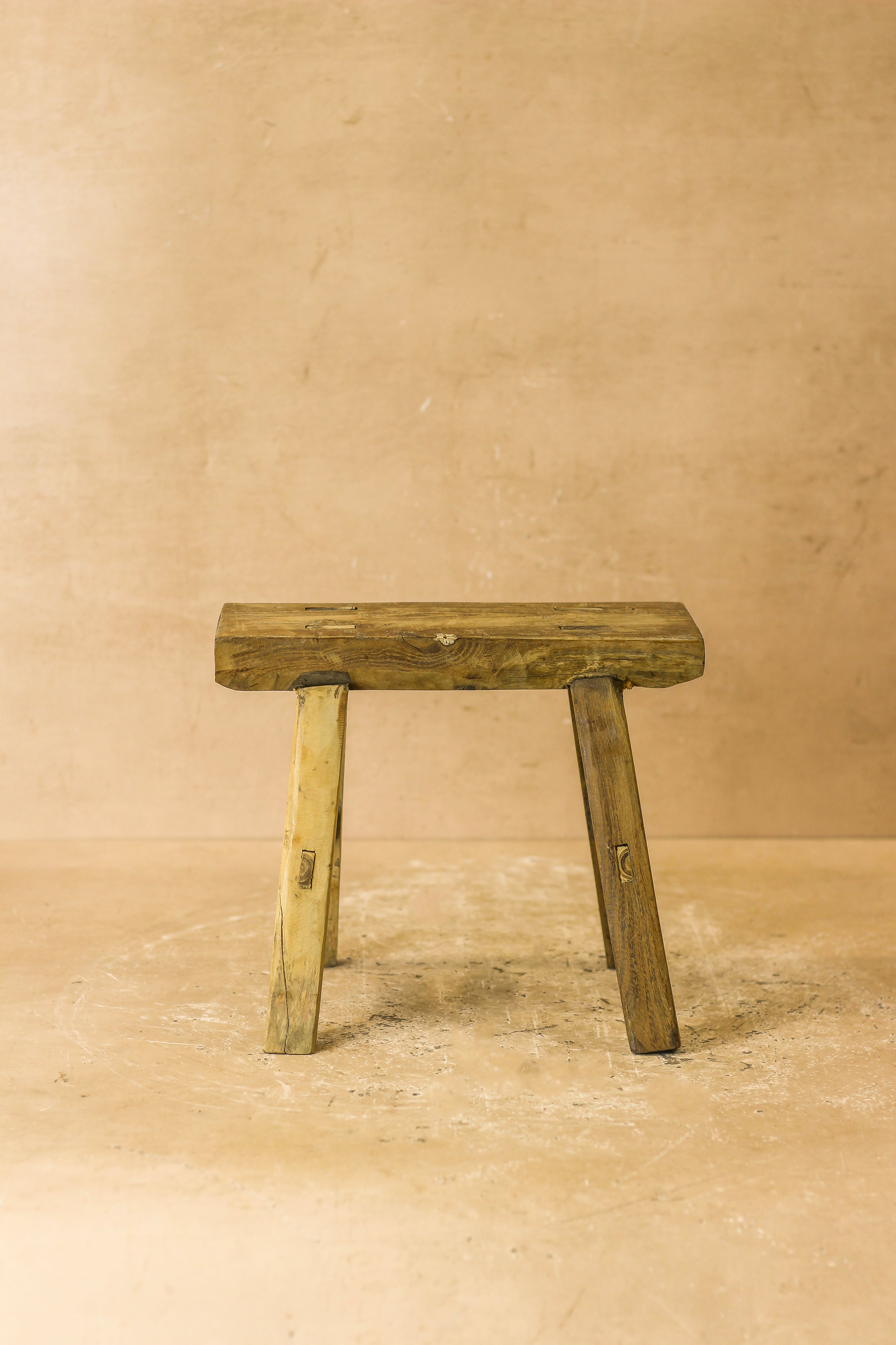 Vintage Rustic Elm Wood Stool - Small - No 18