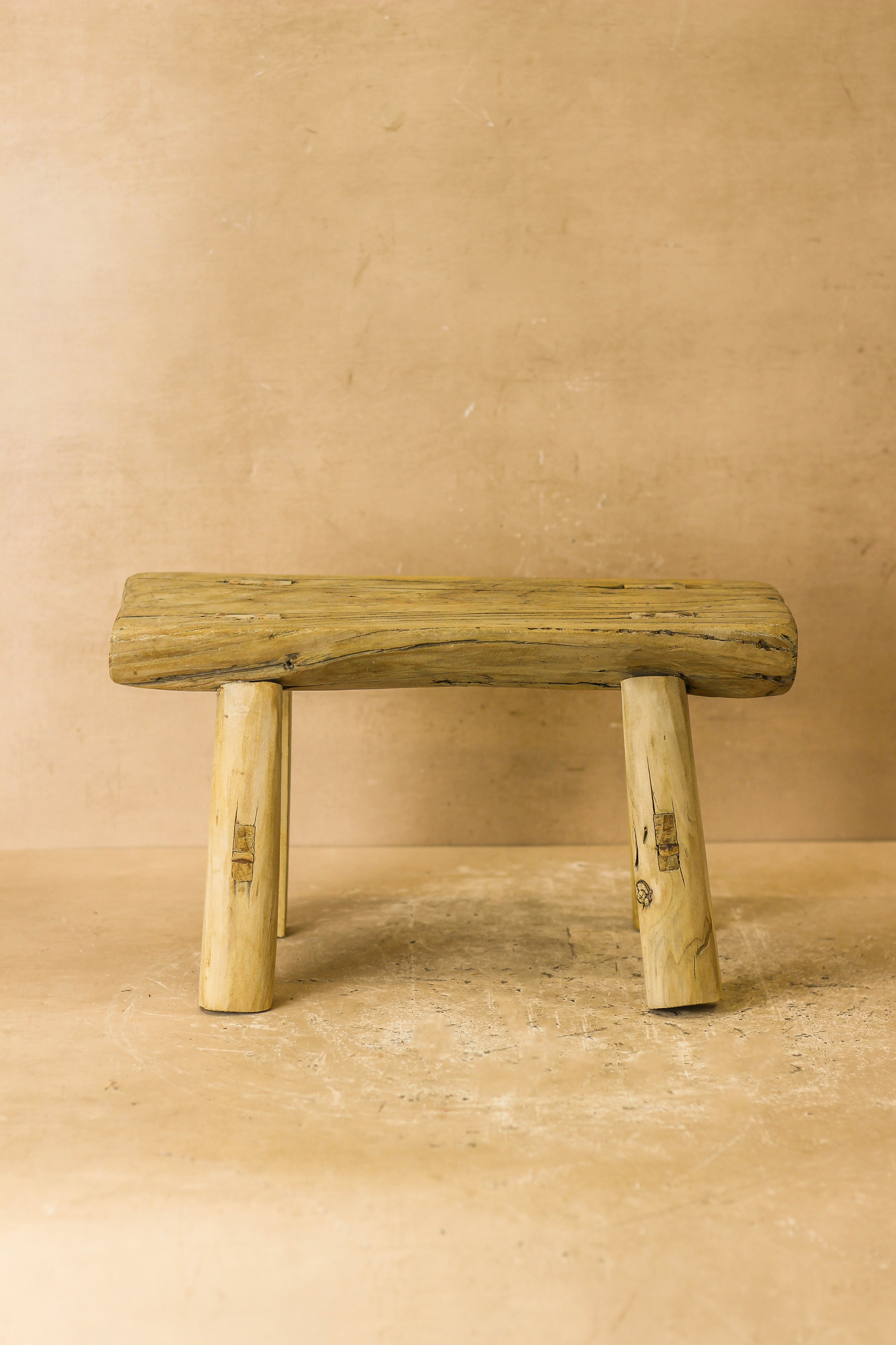 Vintage Rustic Elm Wood Stool - Small - No 19