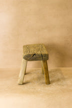 Vintage Rustic Elm Wood Stool - Small - No 19