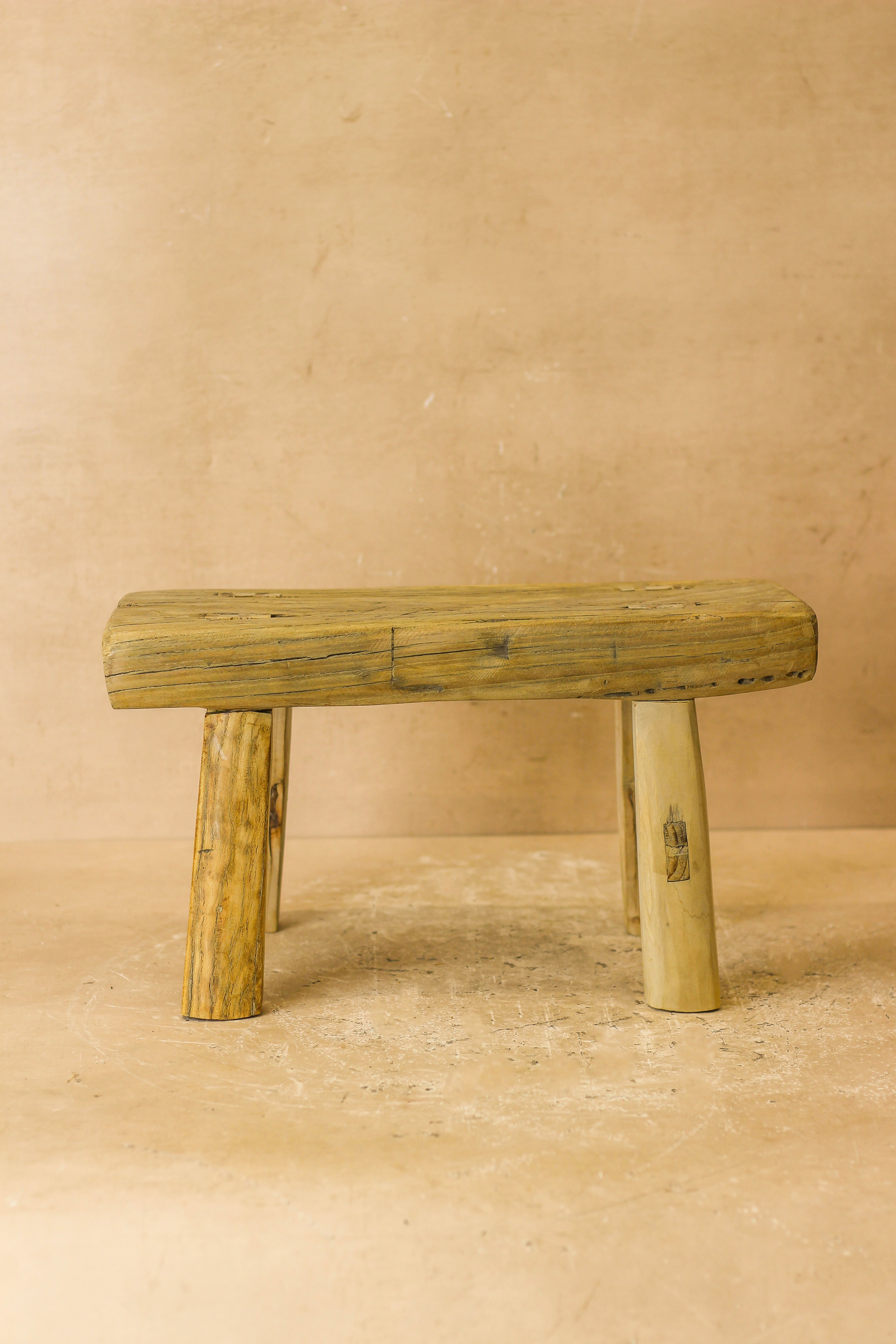 Vintage Rustic Elm Wood Stool - Small - No 19