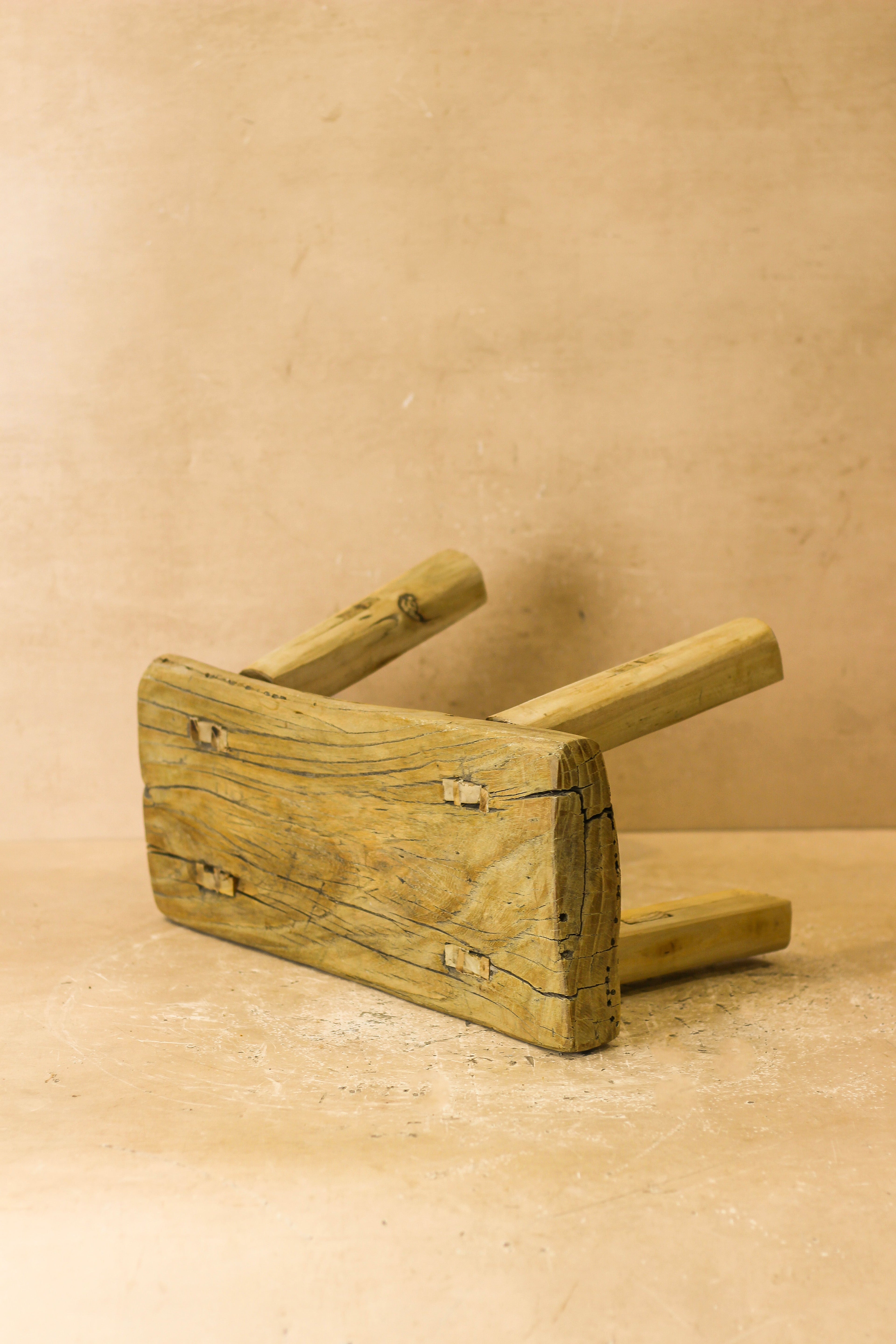 Vintage Rustic Elm Wood Stool - Small - No 19