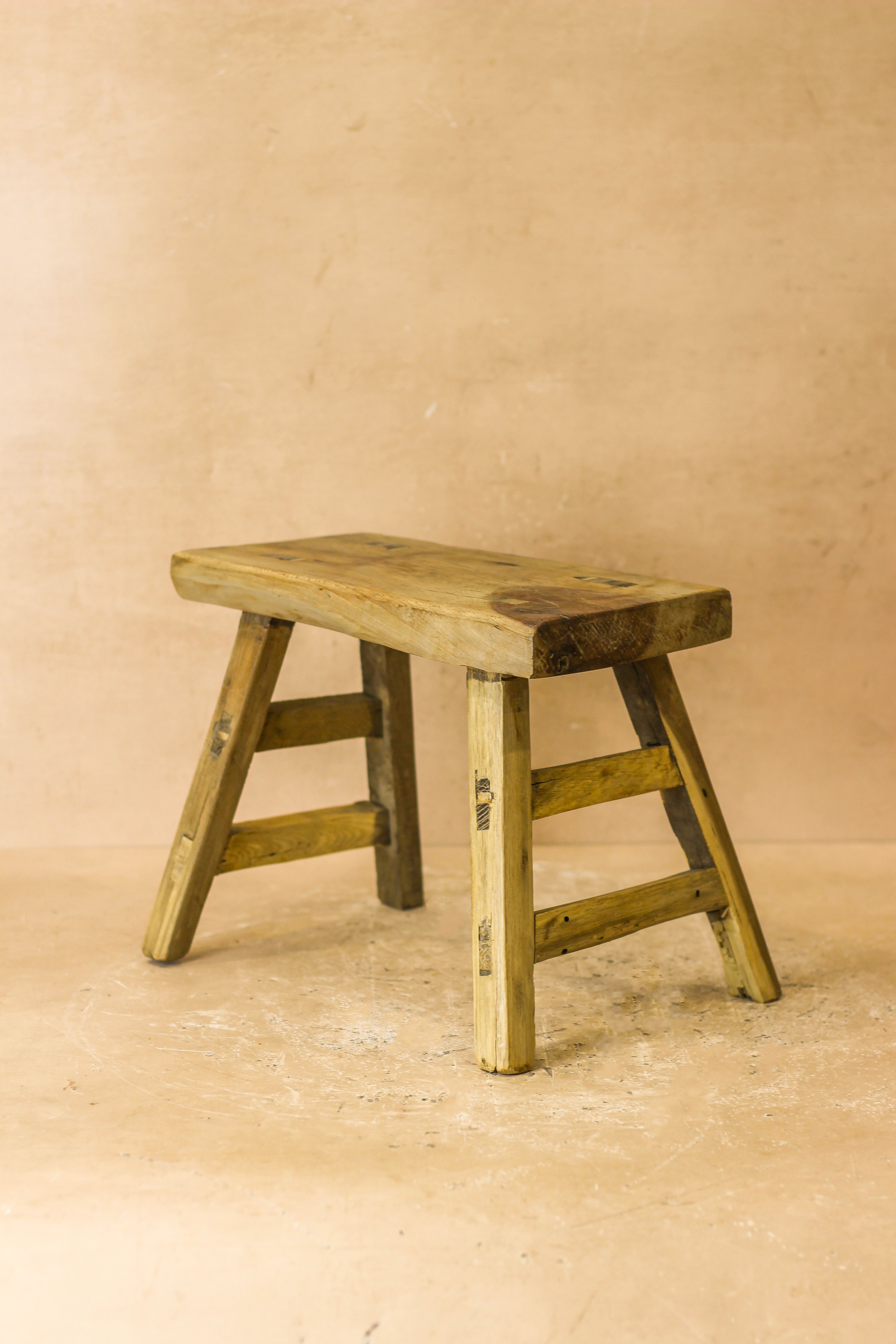 Vintage Rustic Elm Wood Stool - Small - No 20