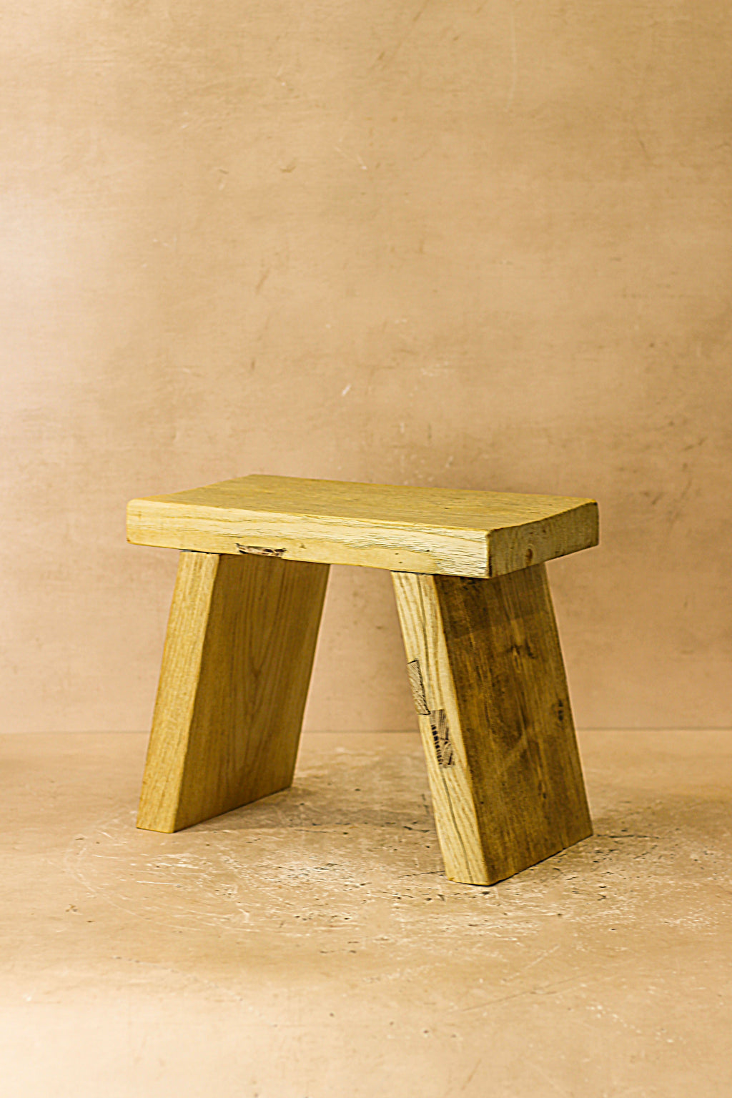 Vintage Rustic Square Elm Wood Stool - Small - No 2