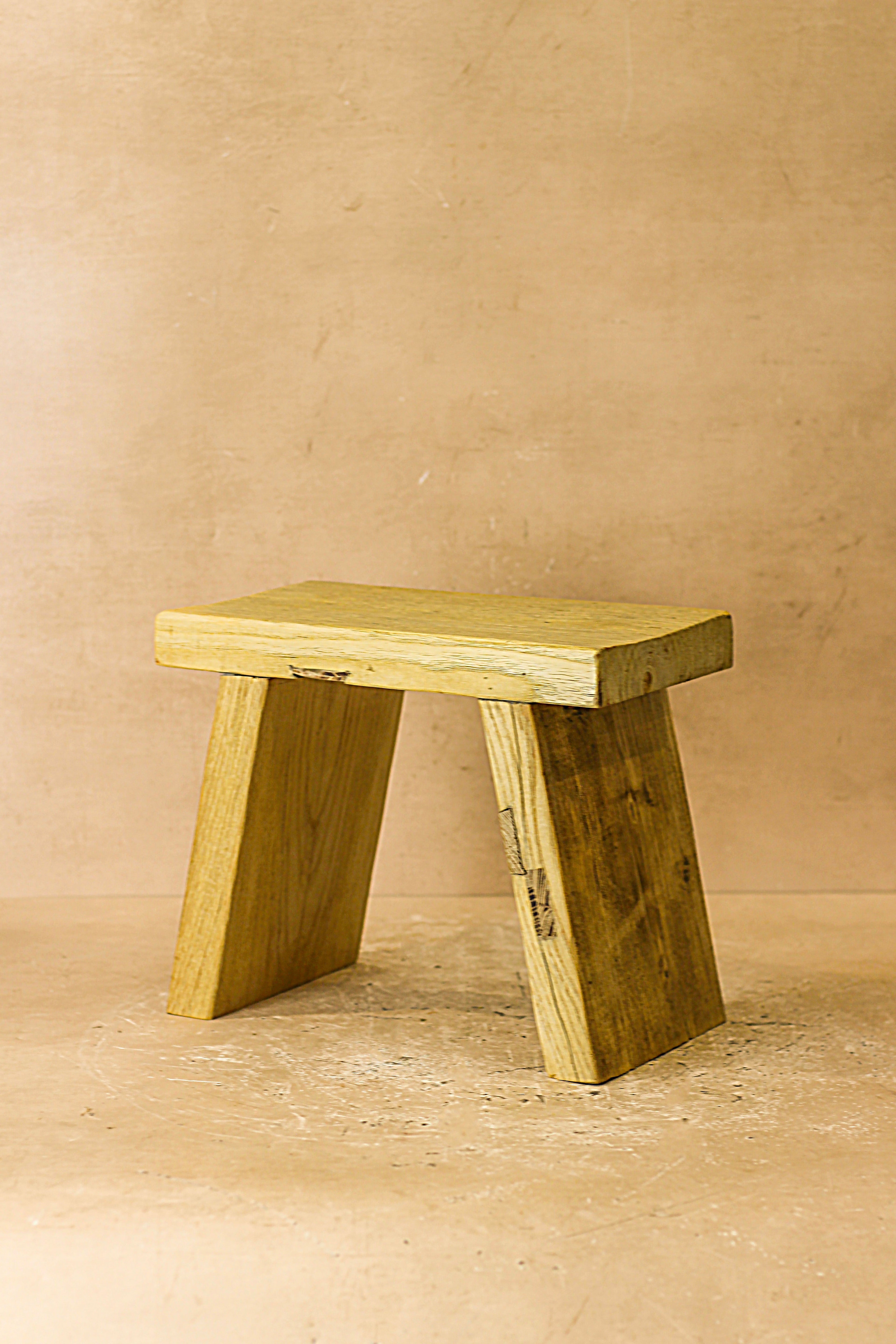 Vintage Rustic Square Elm Wood Stool - Small - No 2