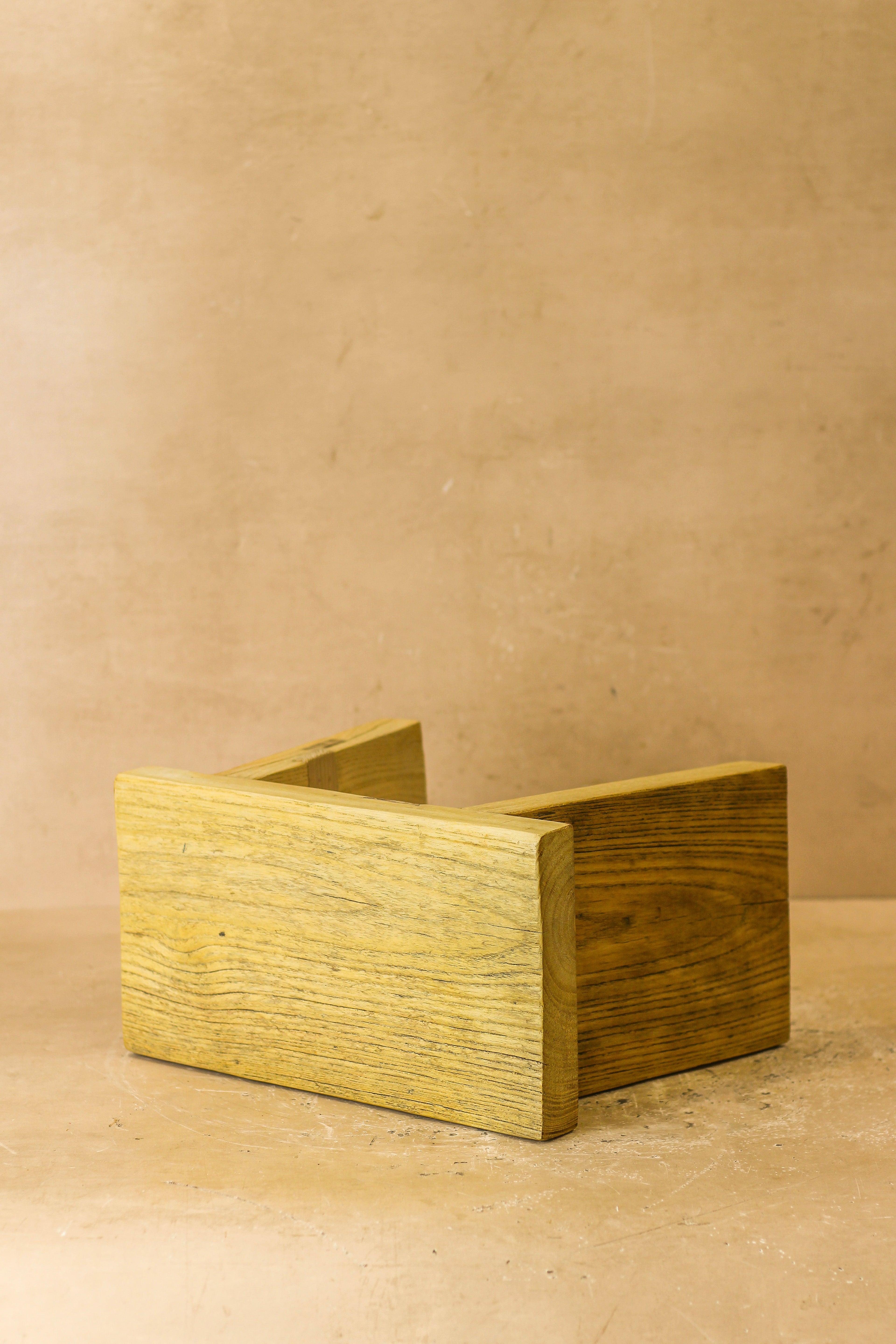 Vintage Rustic Square Elm Wood Stool - Small - No 2