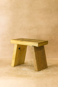 Vintage Rustic Square Elm Wood Stool - Small - No 3