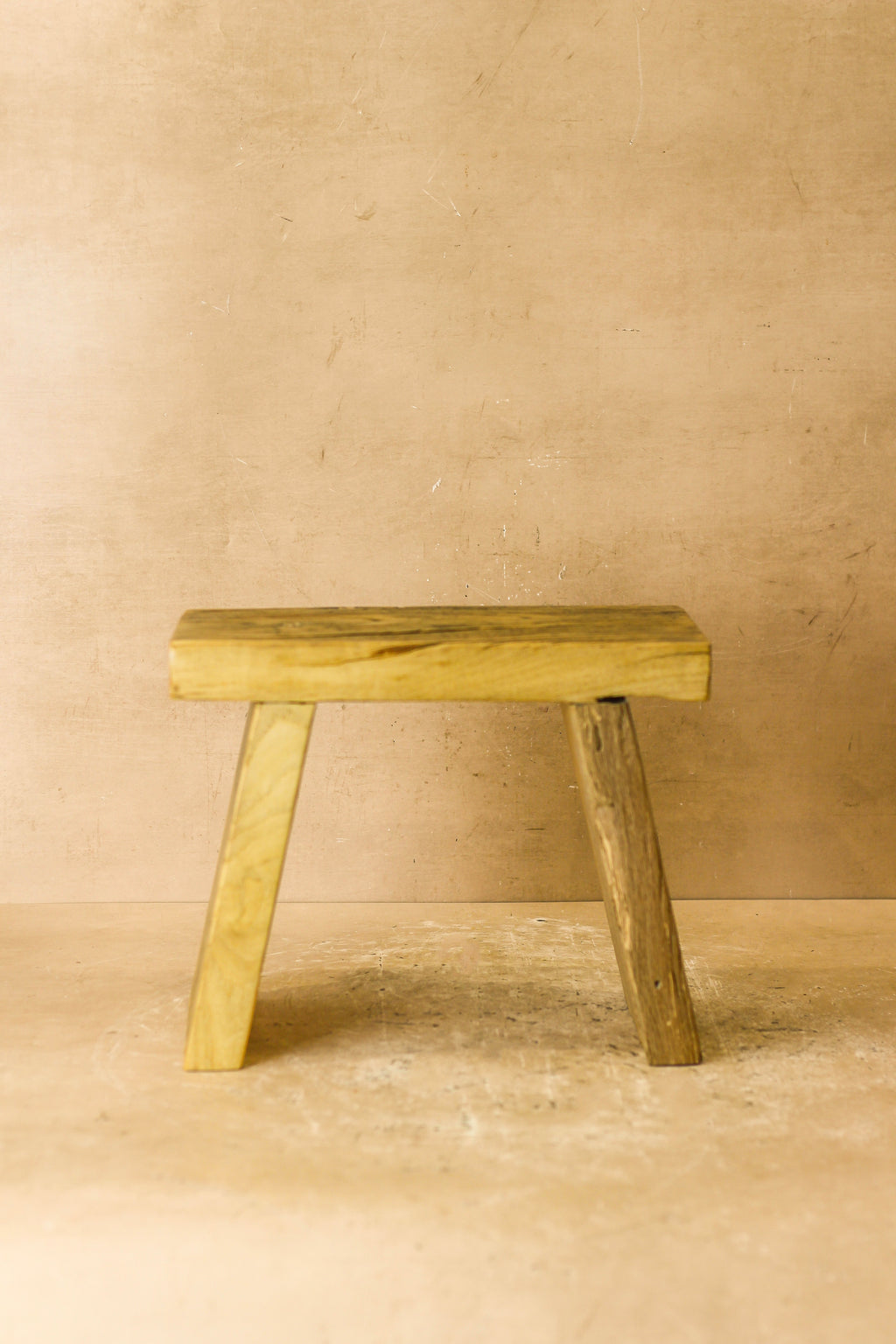 Vintage Rustic Square Elm Wood Stool - Small - No 3