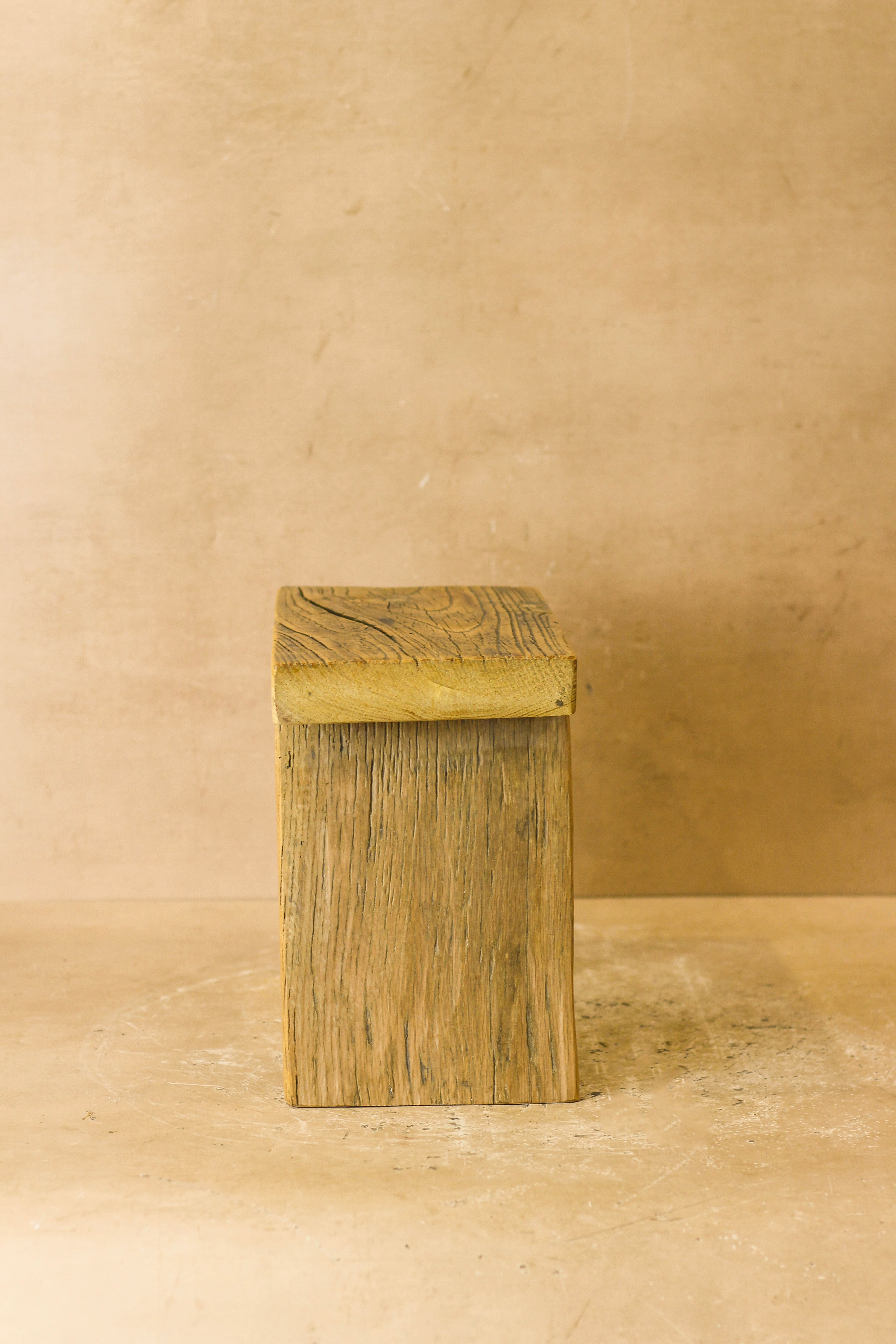Vintage Rustic Square Elm Wood Stool - Small - No 3