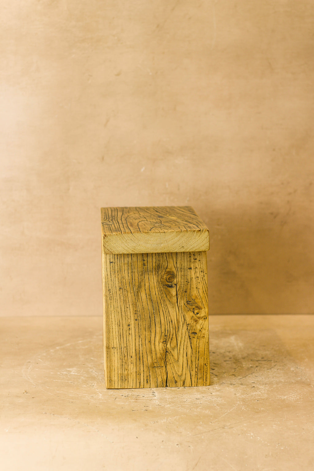 Vintage Rustic Square Elm Wood Stool - Small - No 3