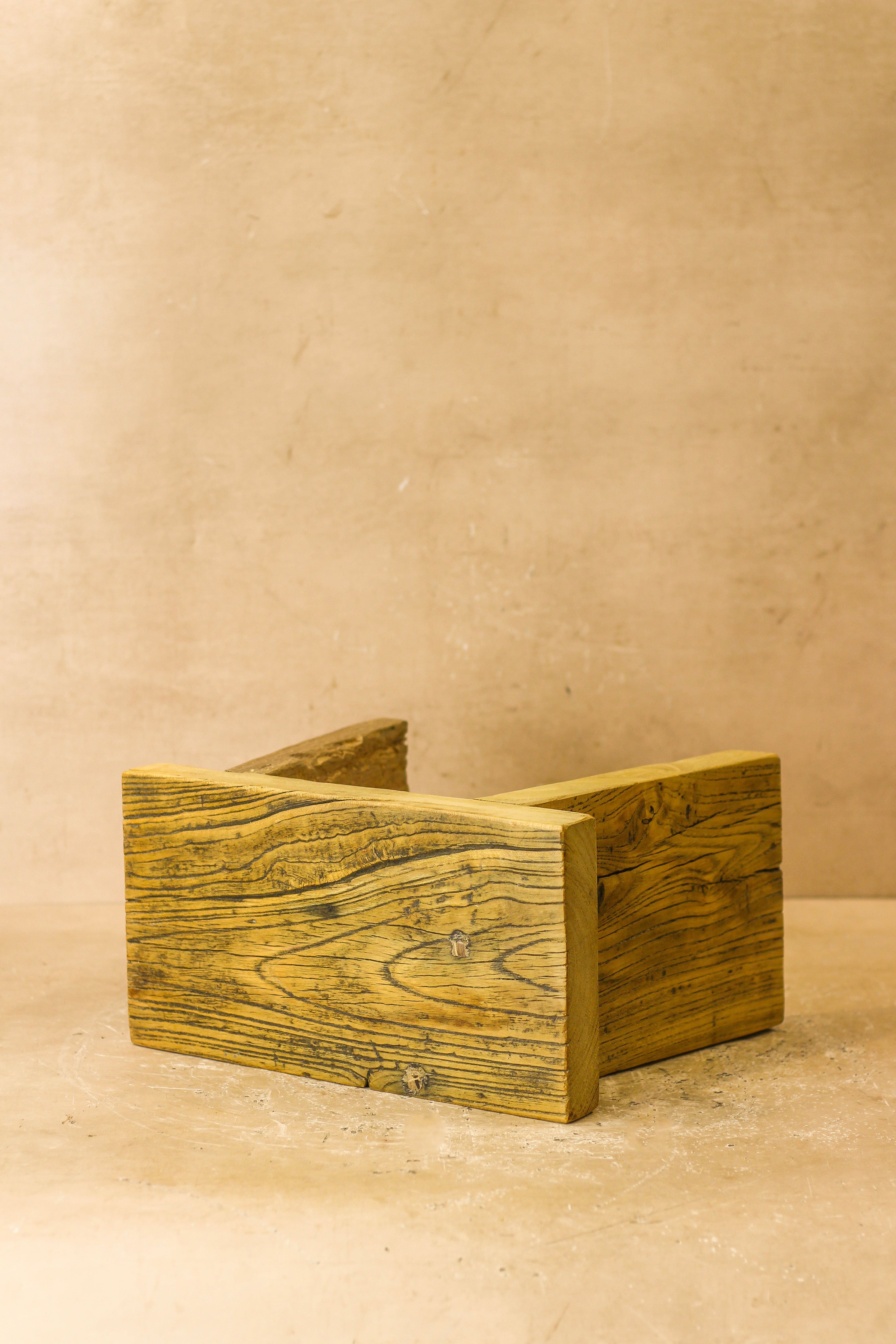 Vintage Rustic Square Elm Wood Stool - Small - No 3