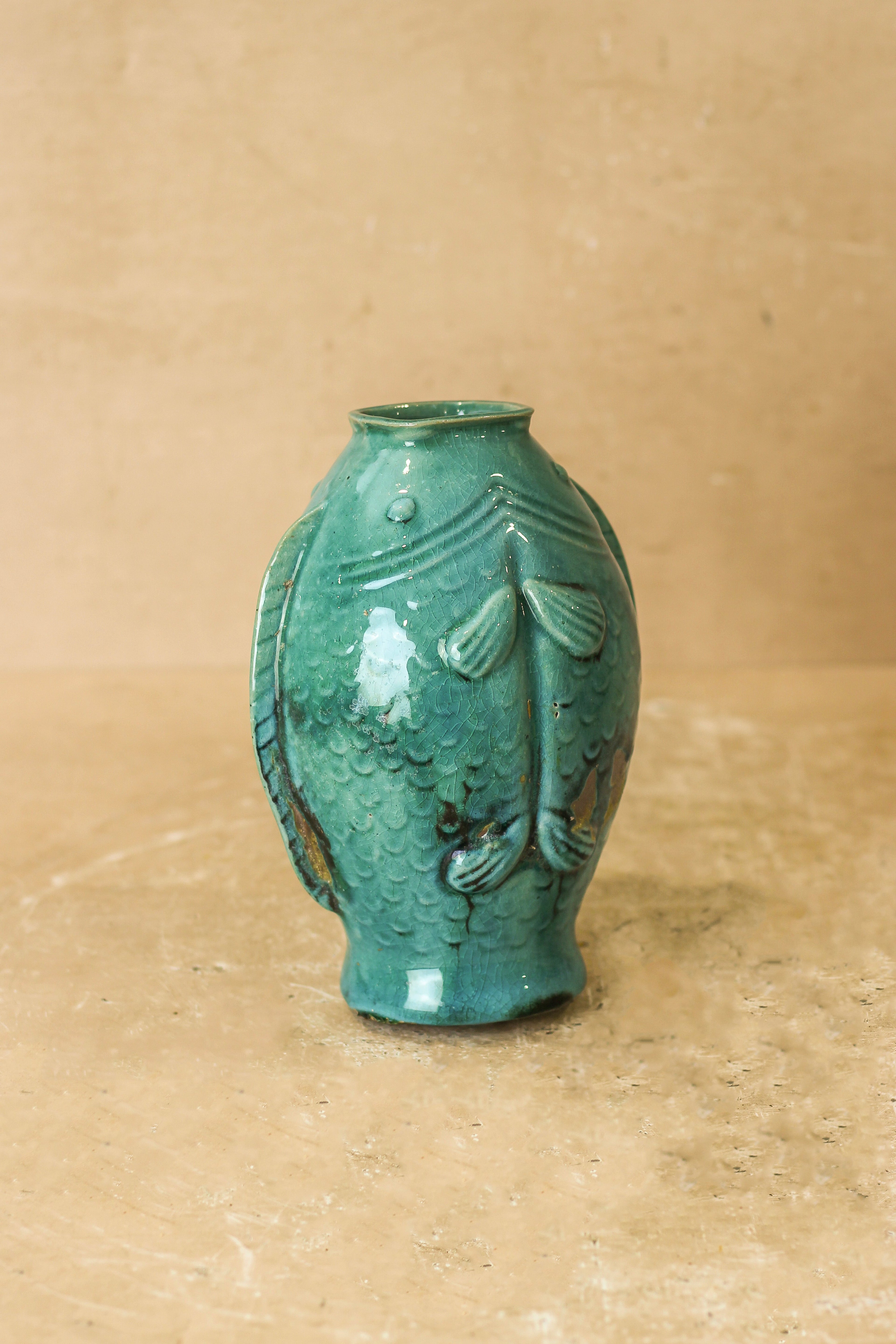Vintage Turquoise Twin Fish Vase - No 3