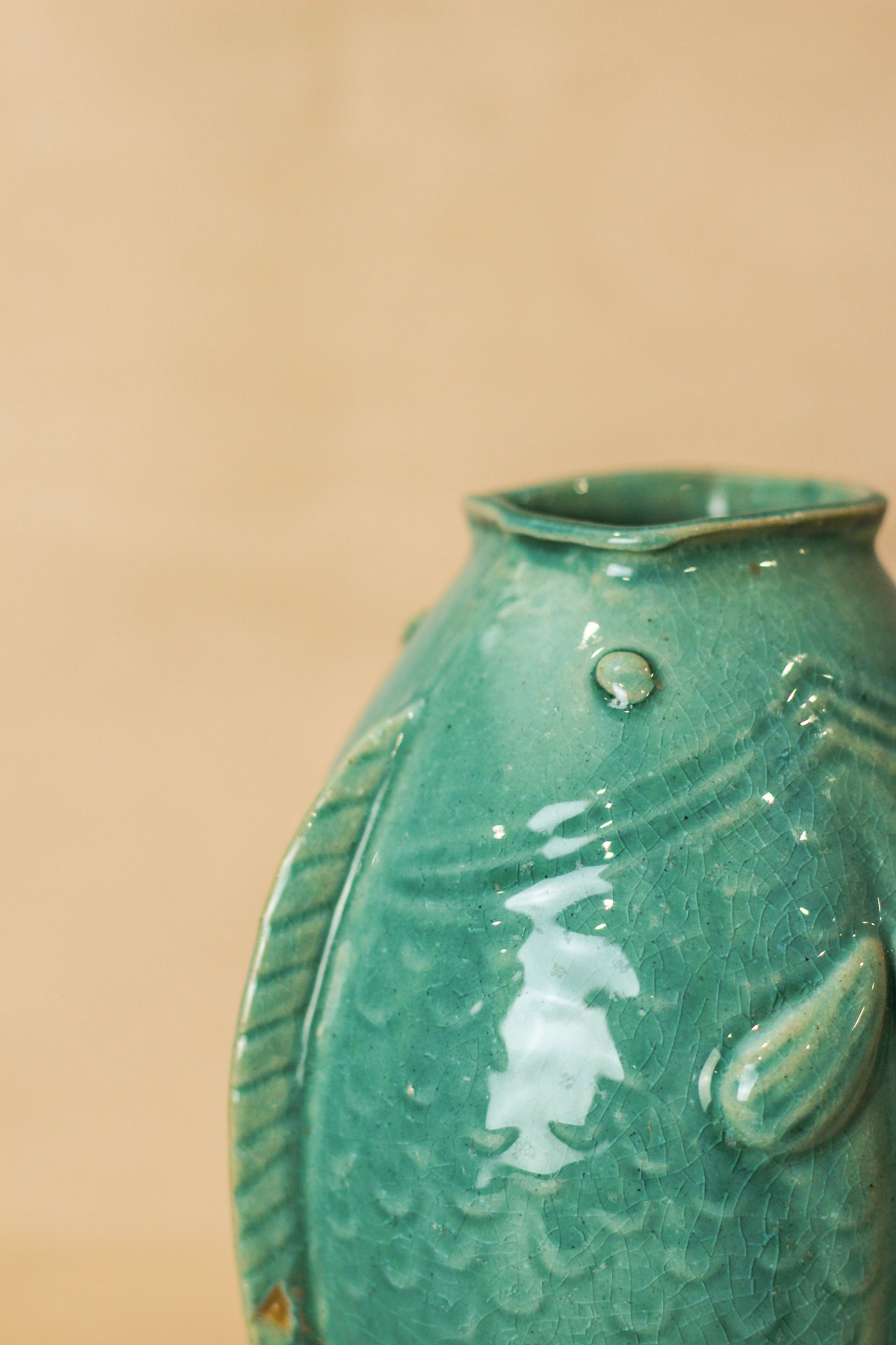 Vintage Turquoise Twin Fish Vase - No 1