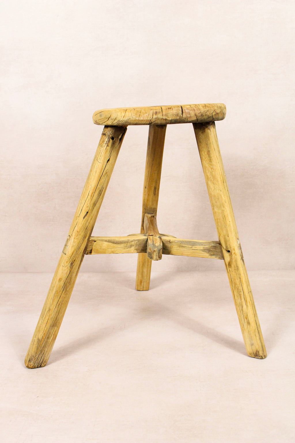 Vintage Rustic Round Stool - Elm wood - 168