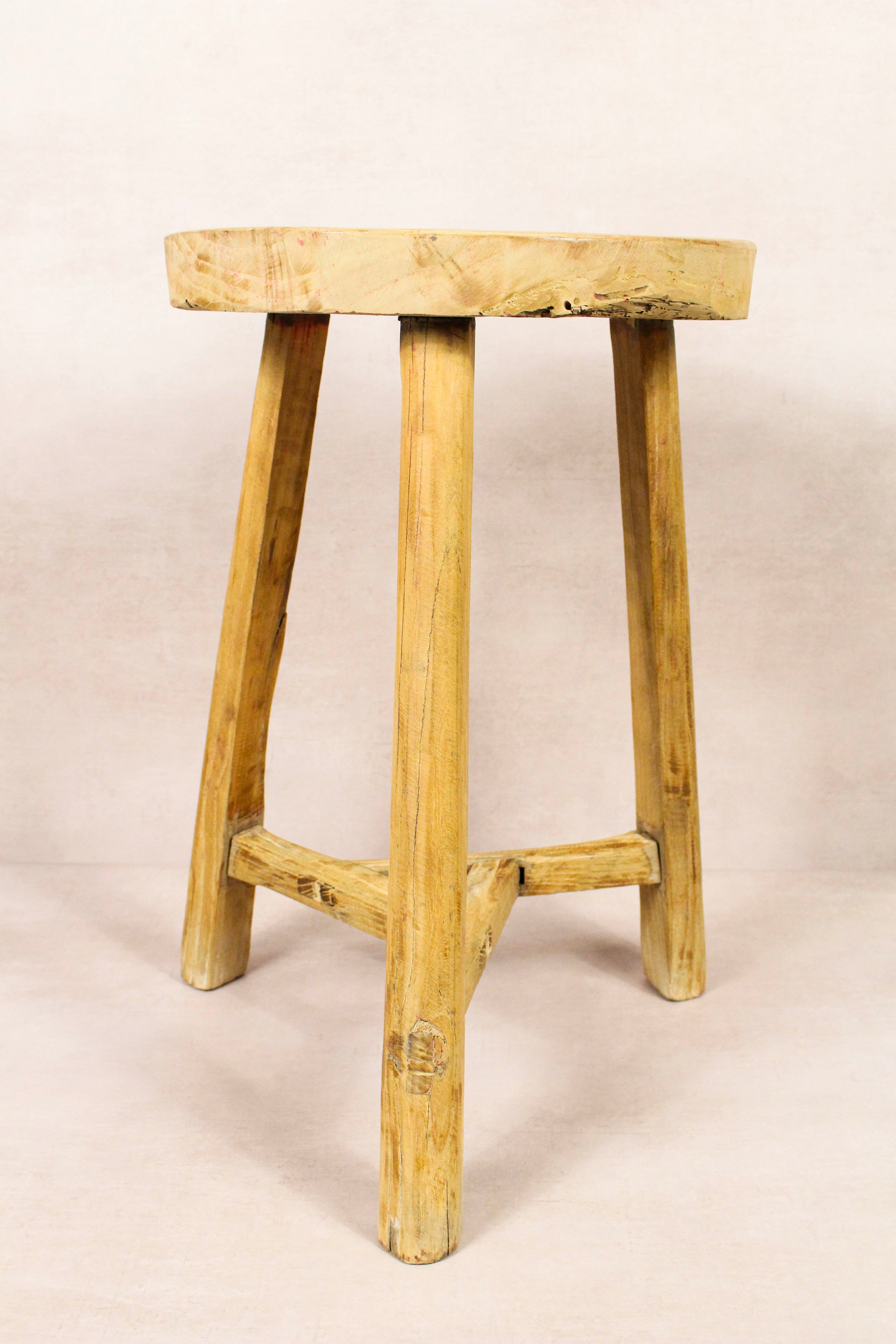 Vintage Rustic Round Stool - Elm wood - 174