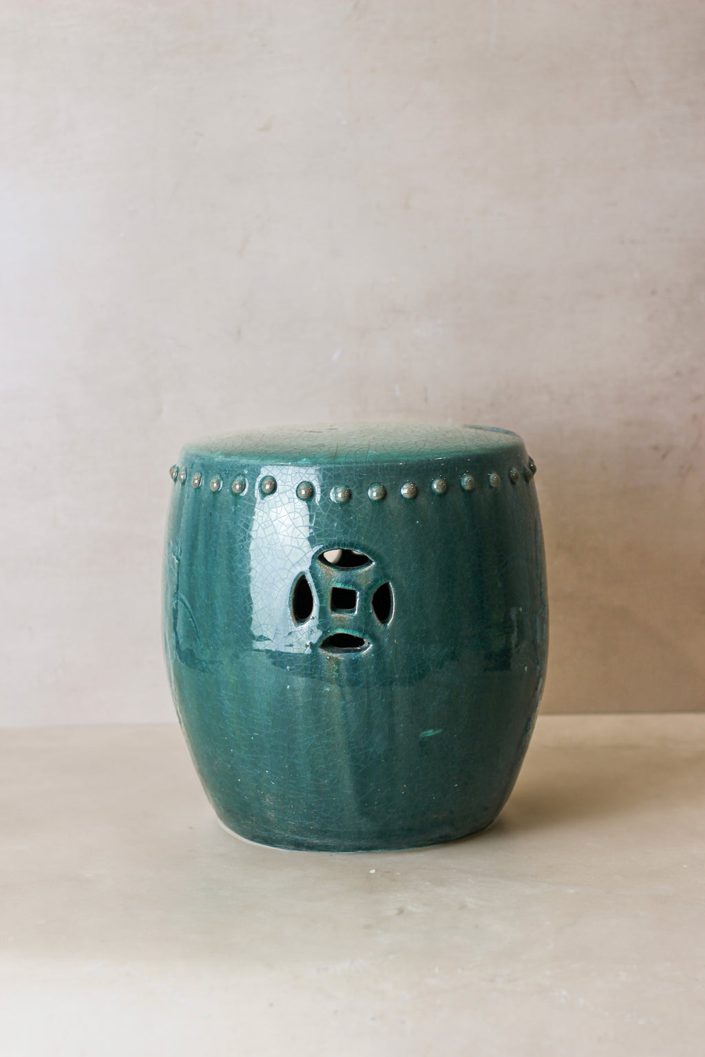 Vintage Emerald Green Ceramic Glazed Asian Garden Stool - No 1