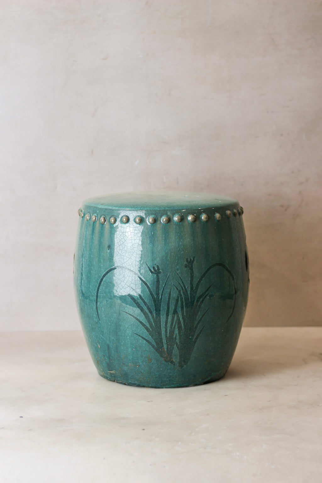 Vintage Emerald Green Ceramic Glazed Asian Garden Stool - No 2