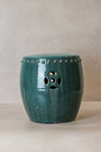 Vintage Emerald Green Ceramic Glazed Asian Garden Stool - No 5