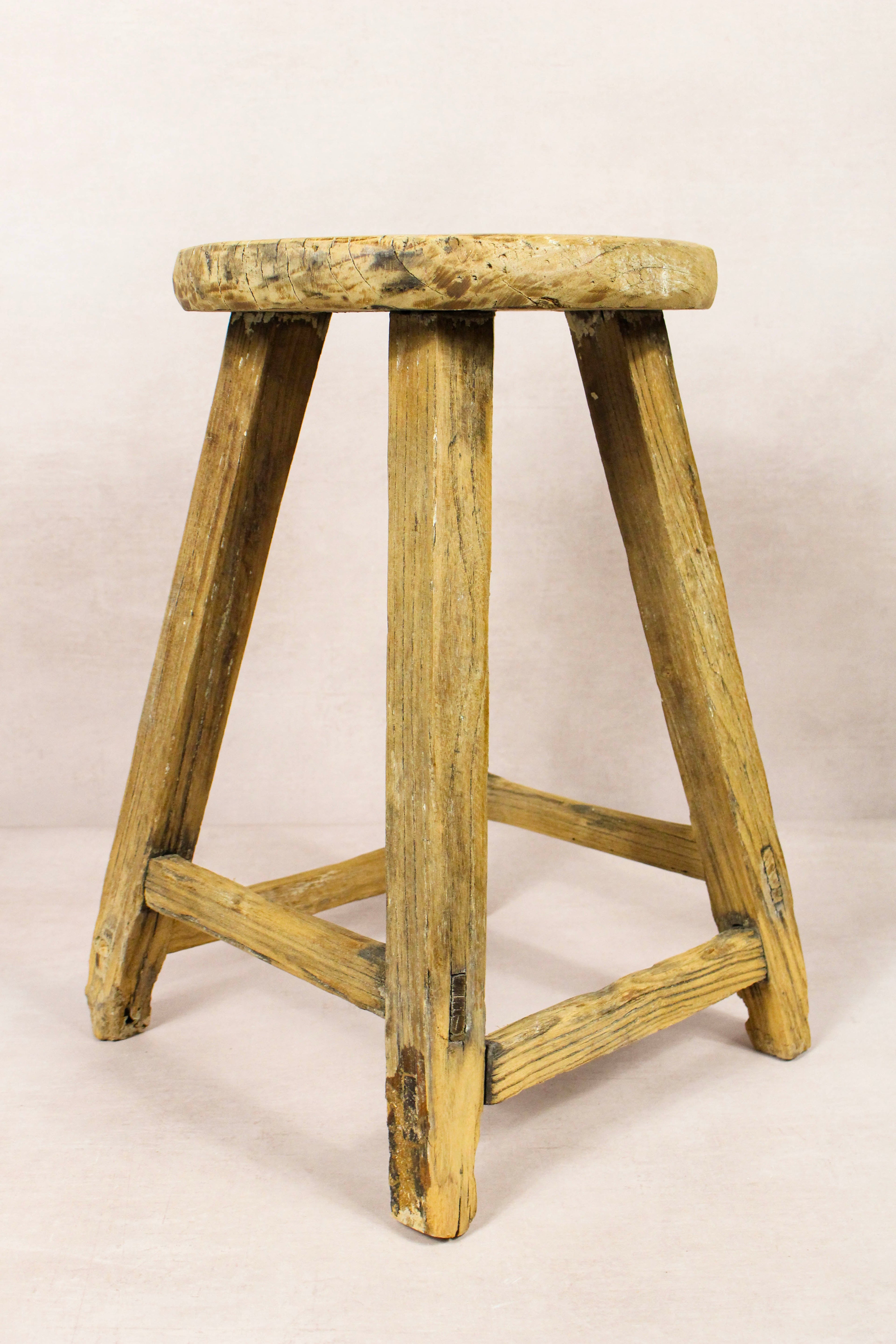 Vintage Rustic Round Stool - Elm wood - 240