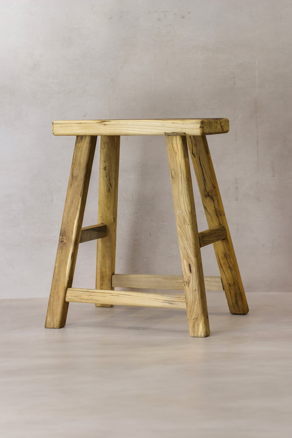 Vintage Rustic Elm Wood Stool - Medium - No 67
