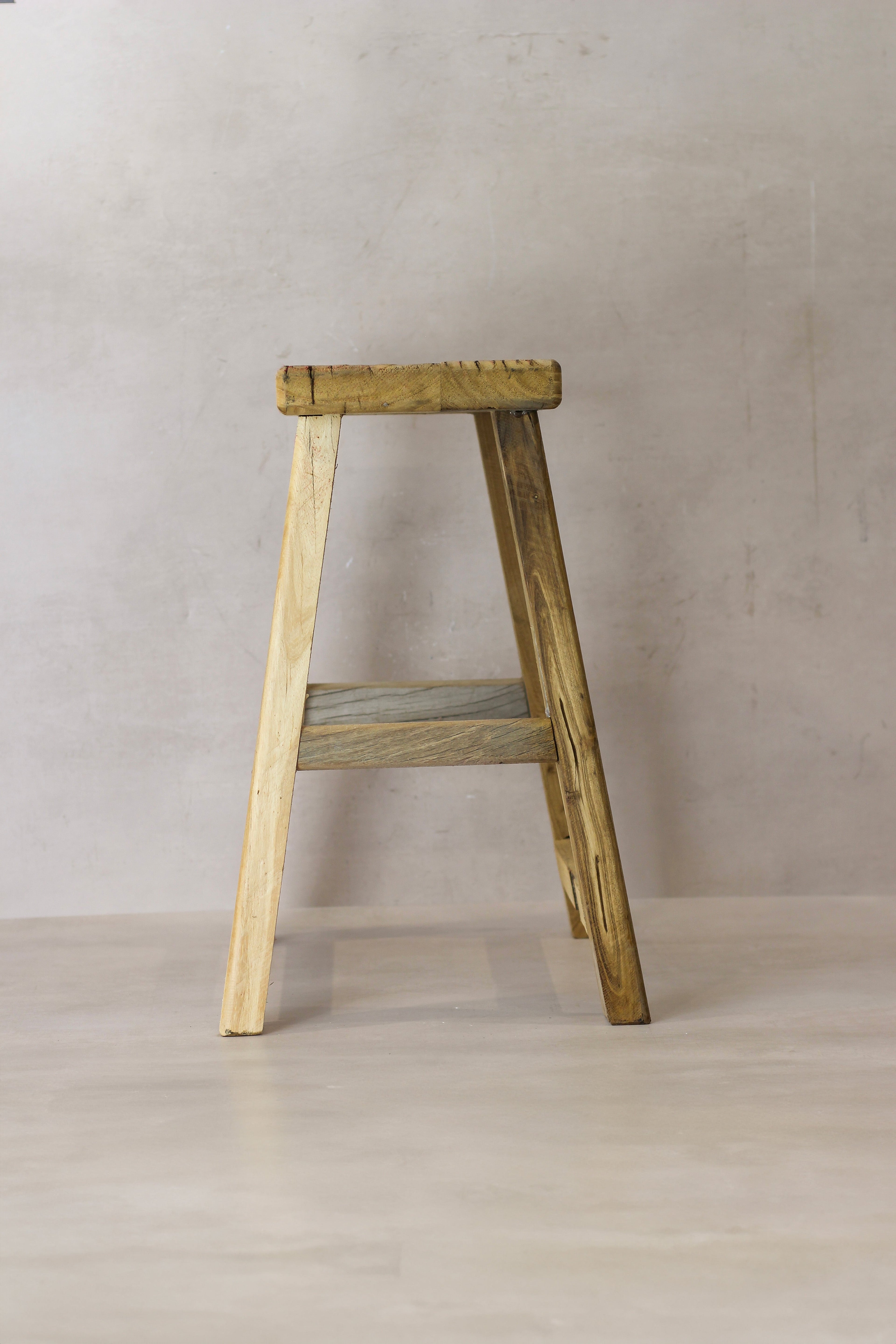 Vintage Rustic Elm Wood Stool - Medium - No 67