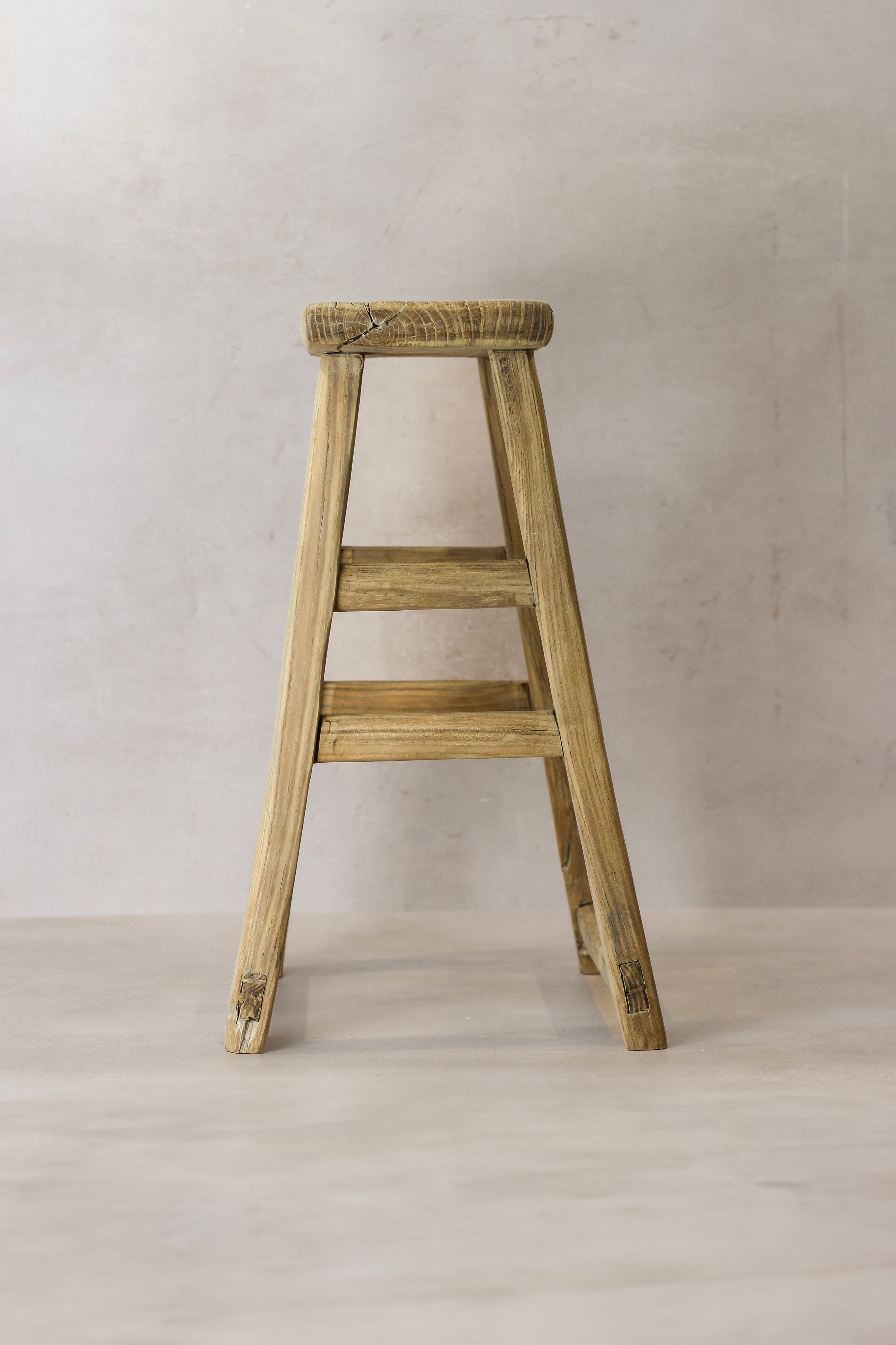 Vintage Rustic Elm Wood Stool - Medium - No 68