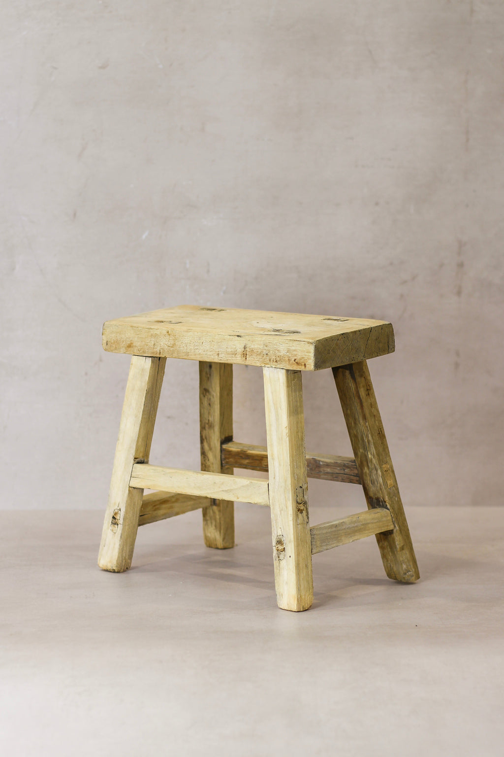 Vintage Rustic Elm Wood Stool - Small - No 21