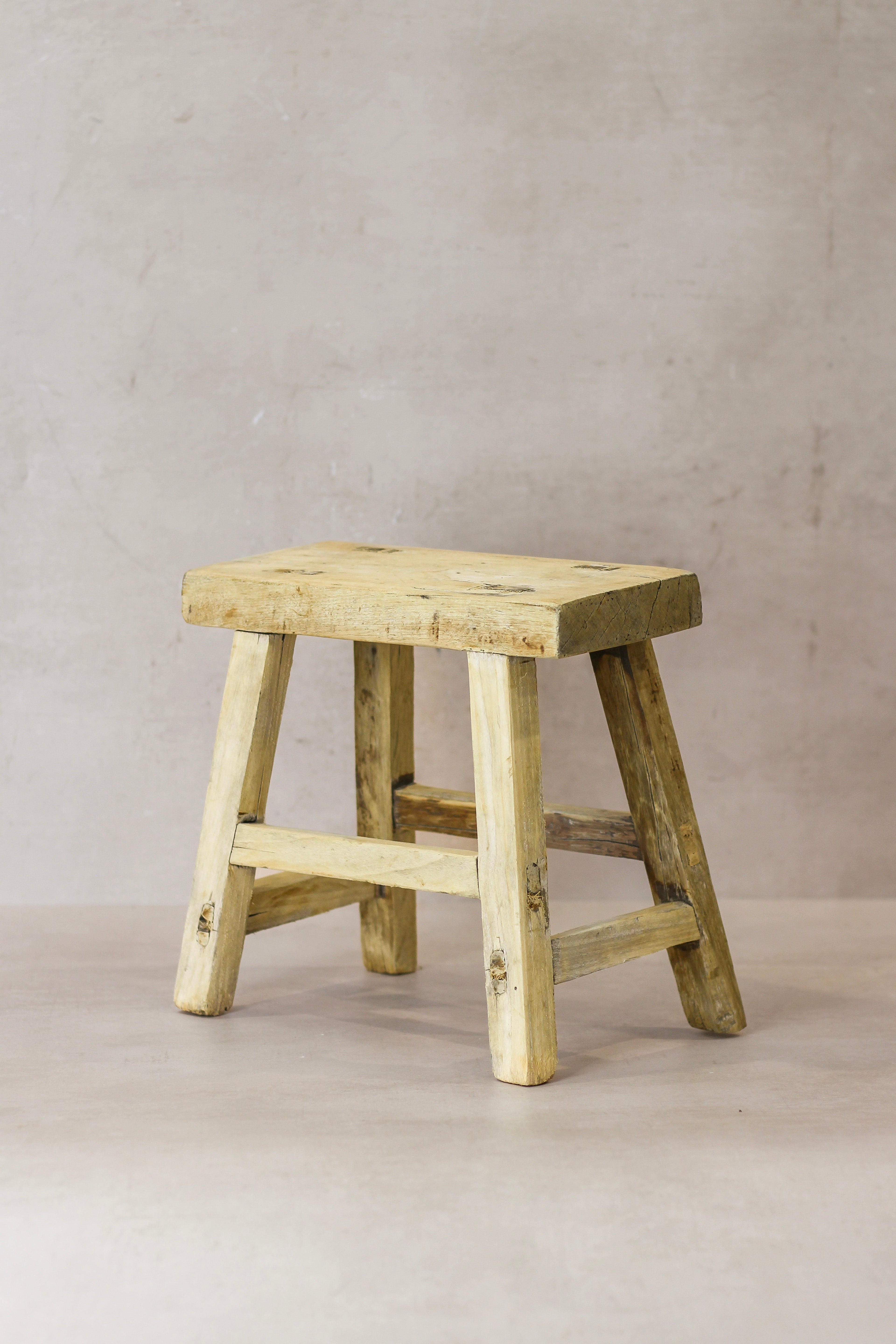 Vintage Rustic Elm Wood Stool - Small - No 21