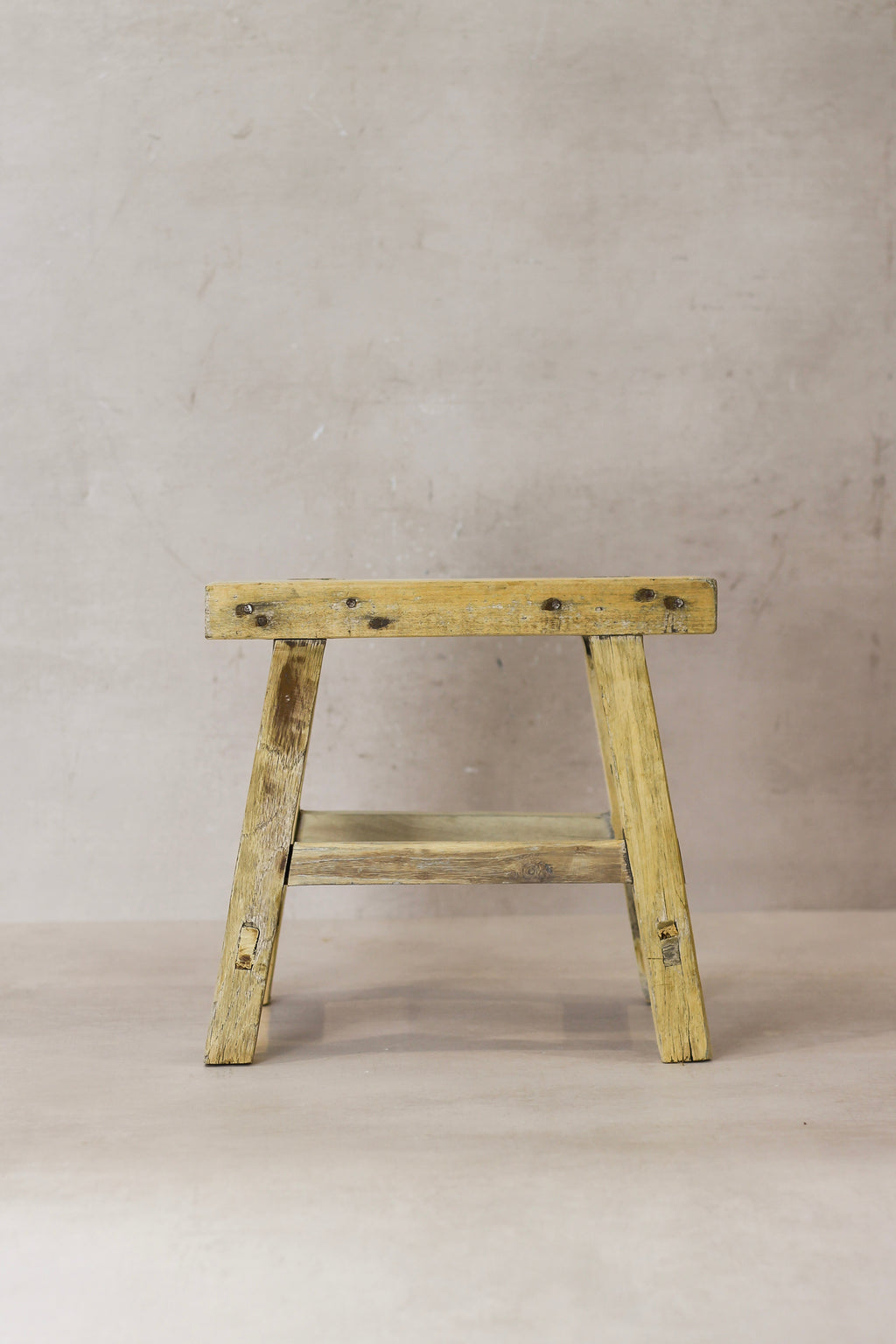 Vintage Rustic Elm Wood Stool - Small - No 21