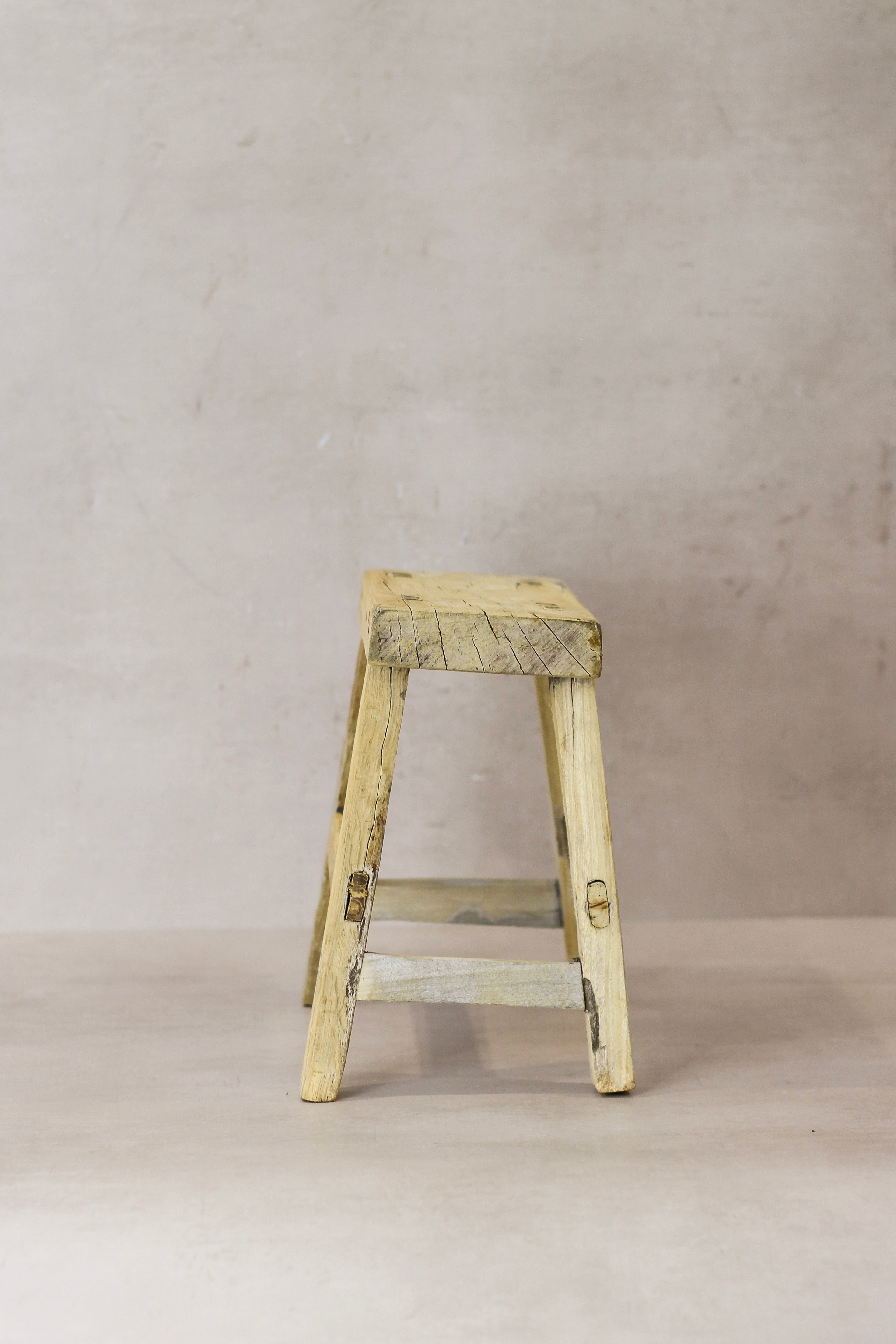 Vintage Rustic Elm Wood Stool - Small - No 21